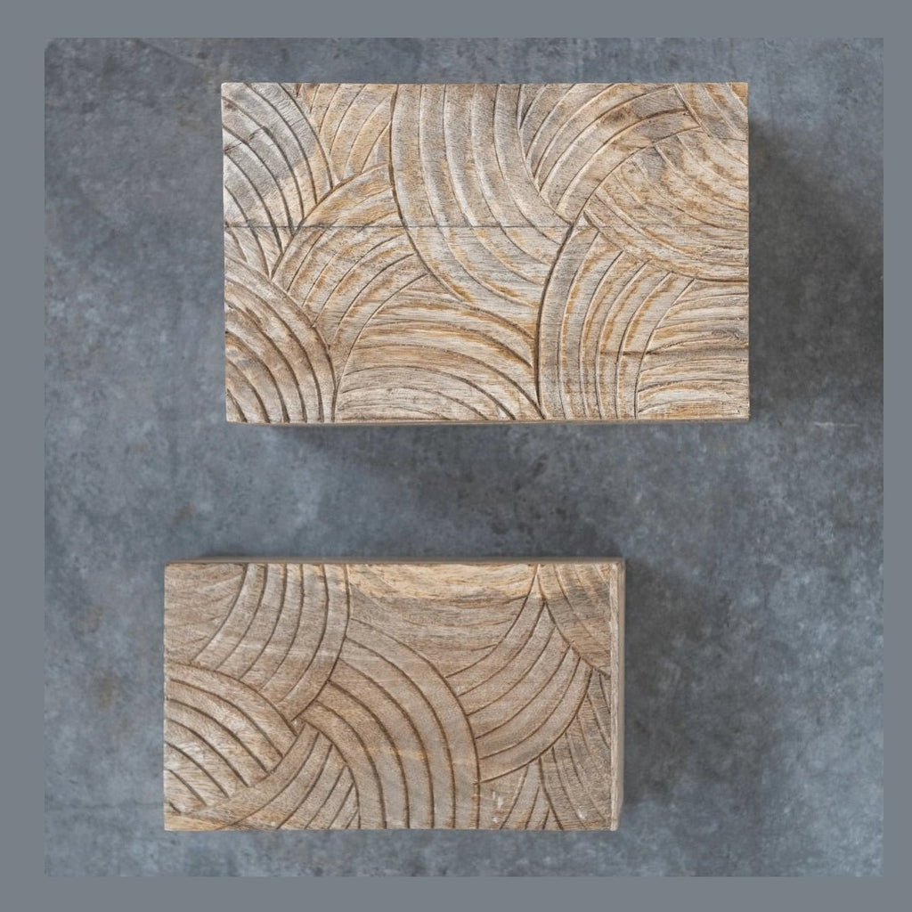 Hand-Carved Mango Wood Storage Boxes, Set of 2