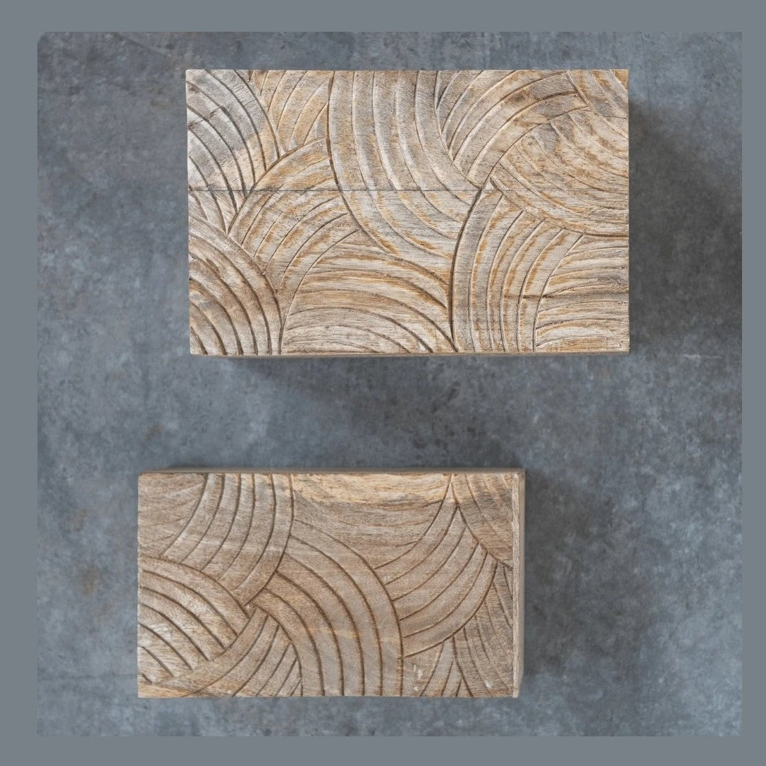 Hand-Carved Mango Wood Storage Boxes, Set of 2