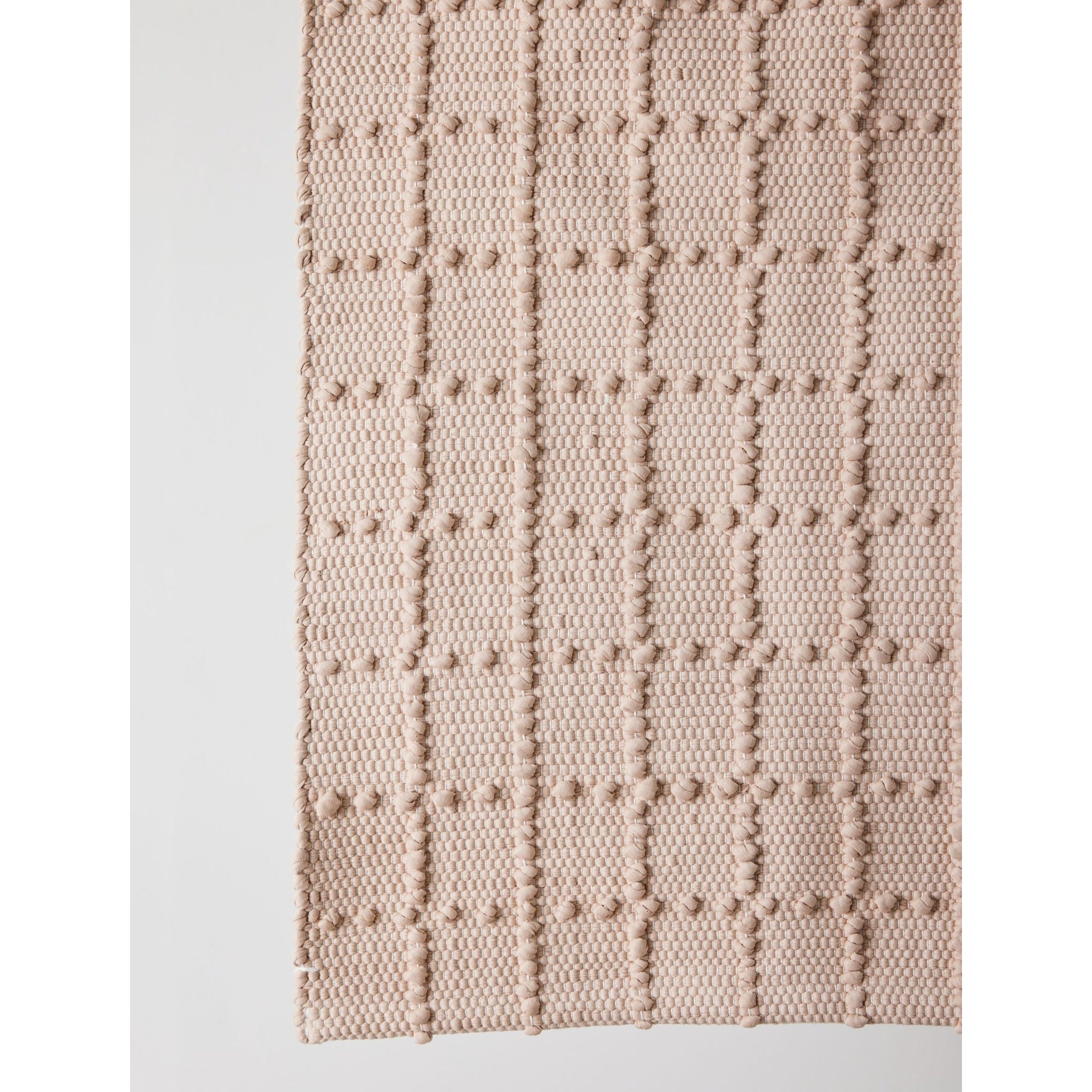 Blush Pink Plaid Hand-Loomed Cotton Bobble Mat