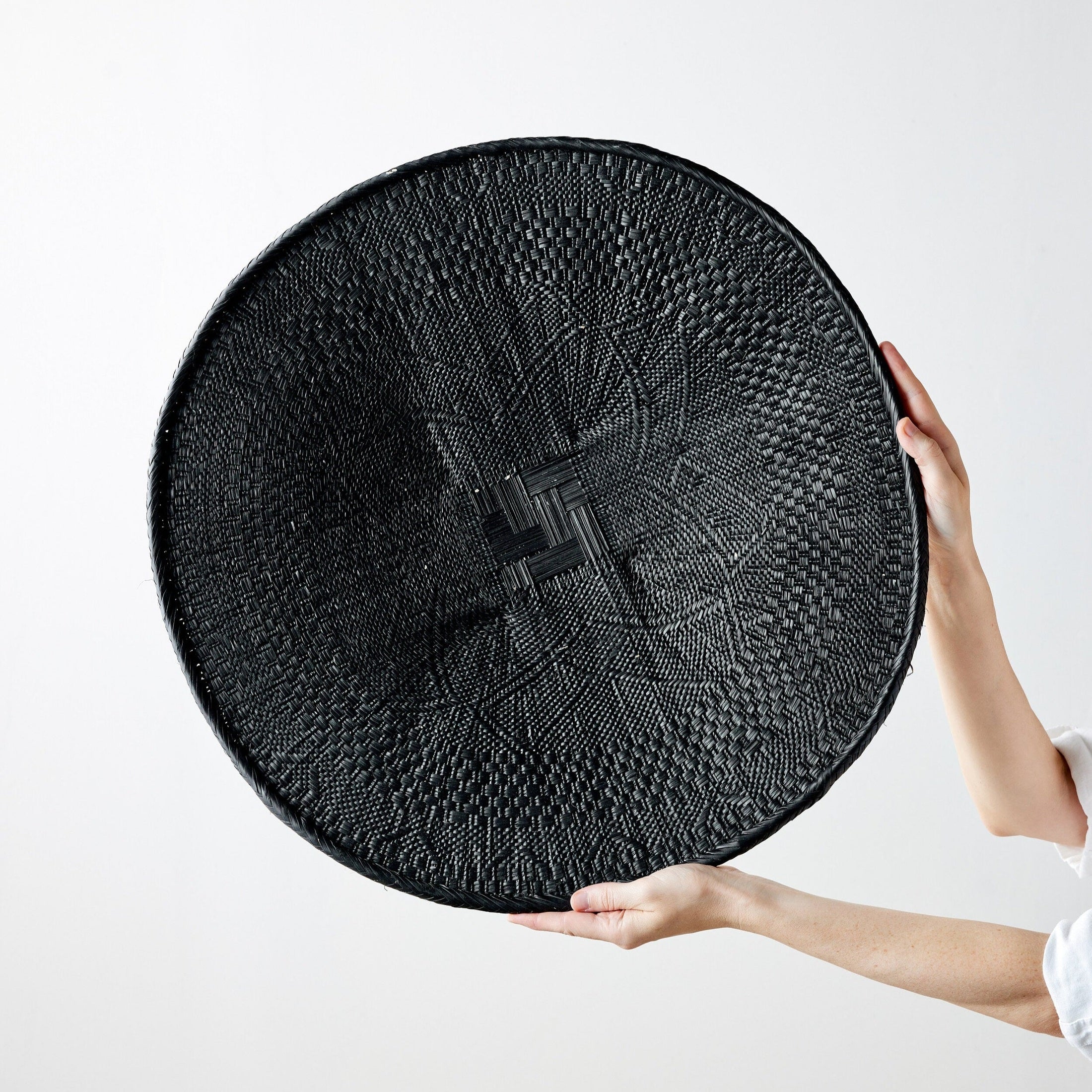 Hand-Painted Black Binga Flat Basket