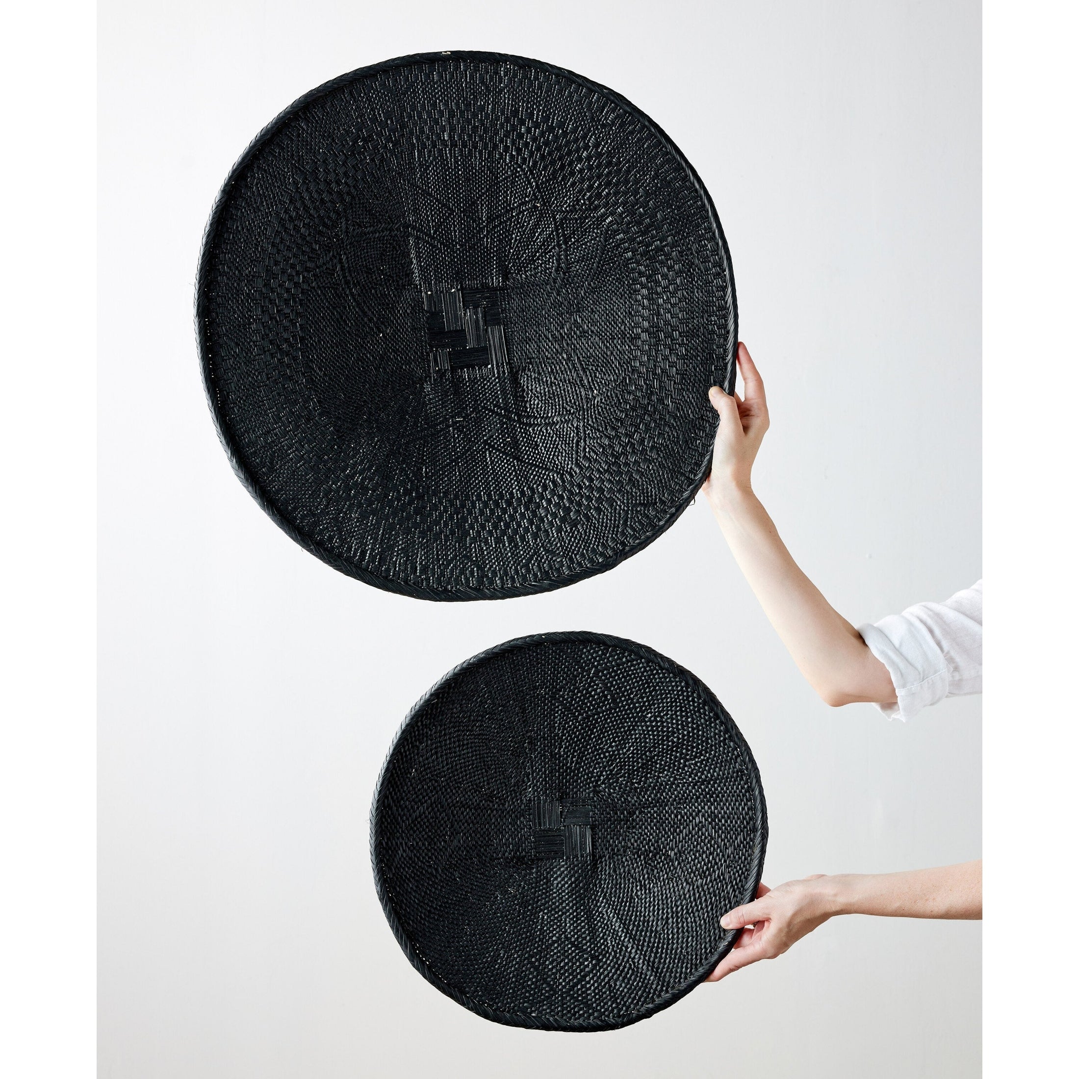Hand-Painted Black Binga Flat Basket