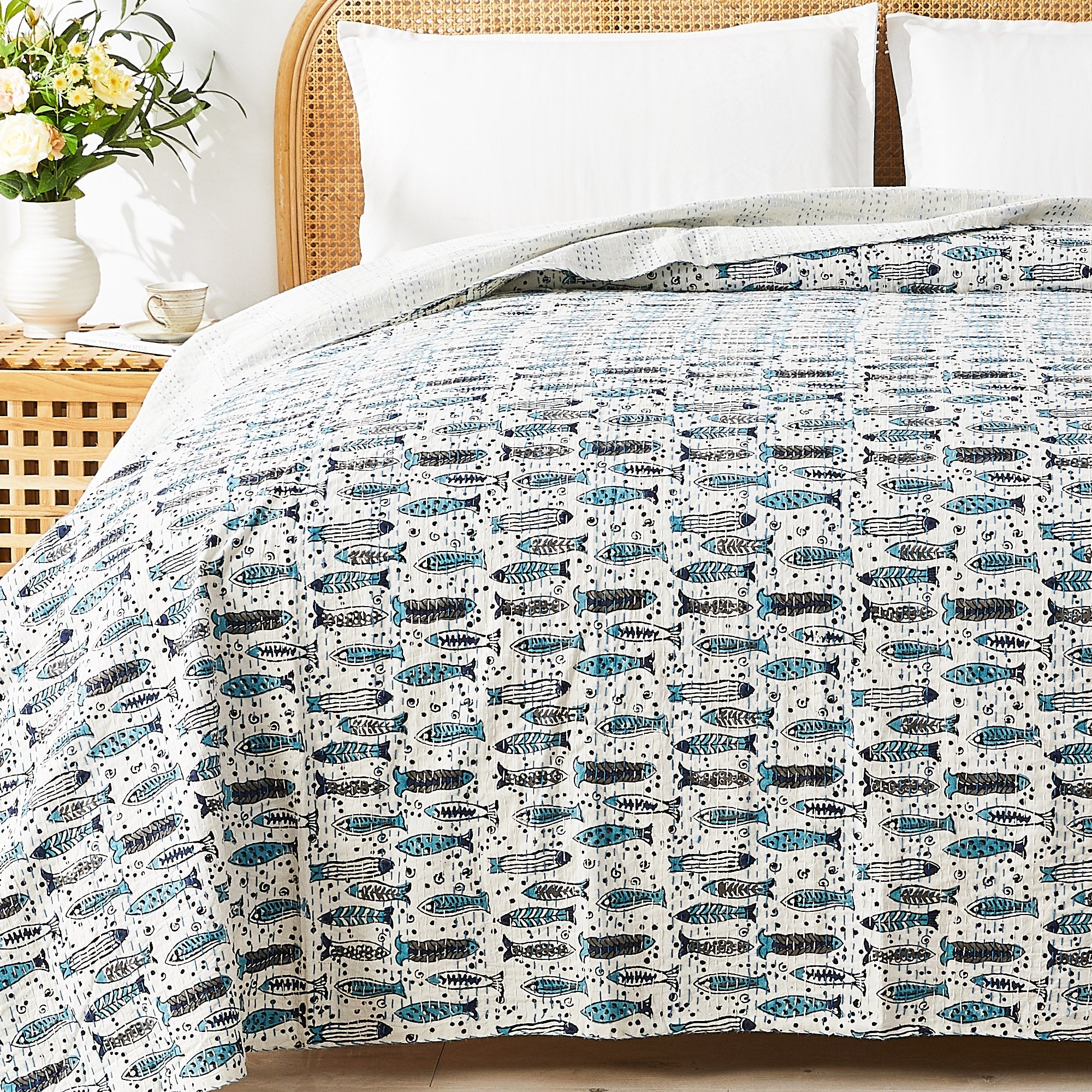 Hand Stitched Block Print Kantha Coverlets by Mélange Home