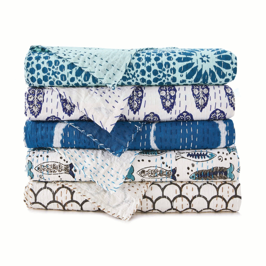 Hand Stitched Block Print Kantha Coverlets by Mélange Home
