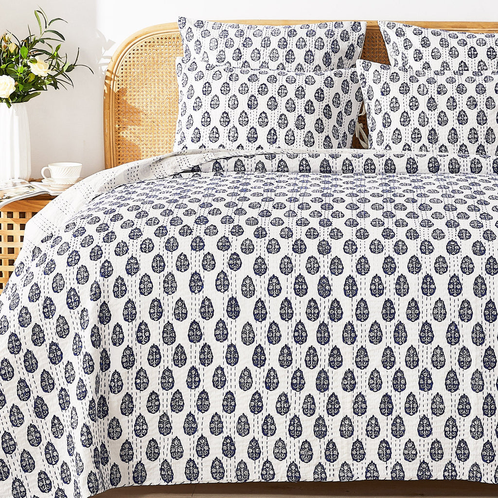 Hand Stitched Block Print Kantha Coverlets by Mélange Home