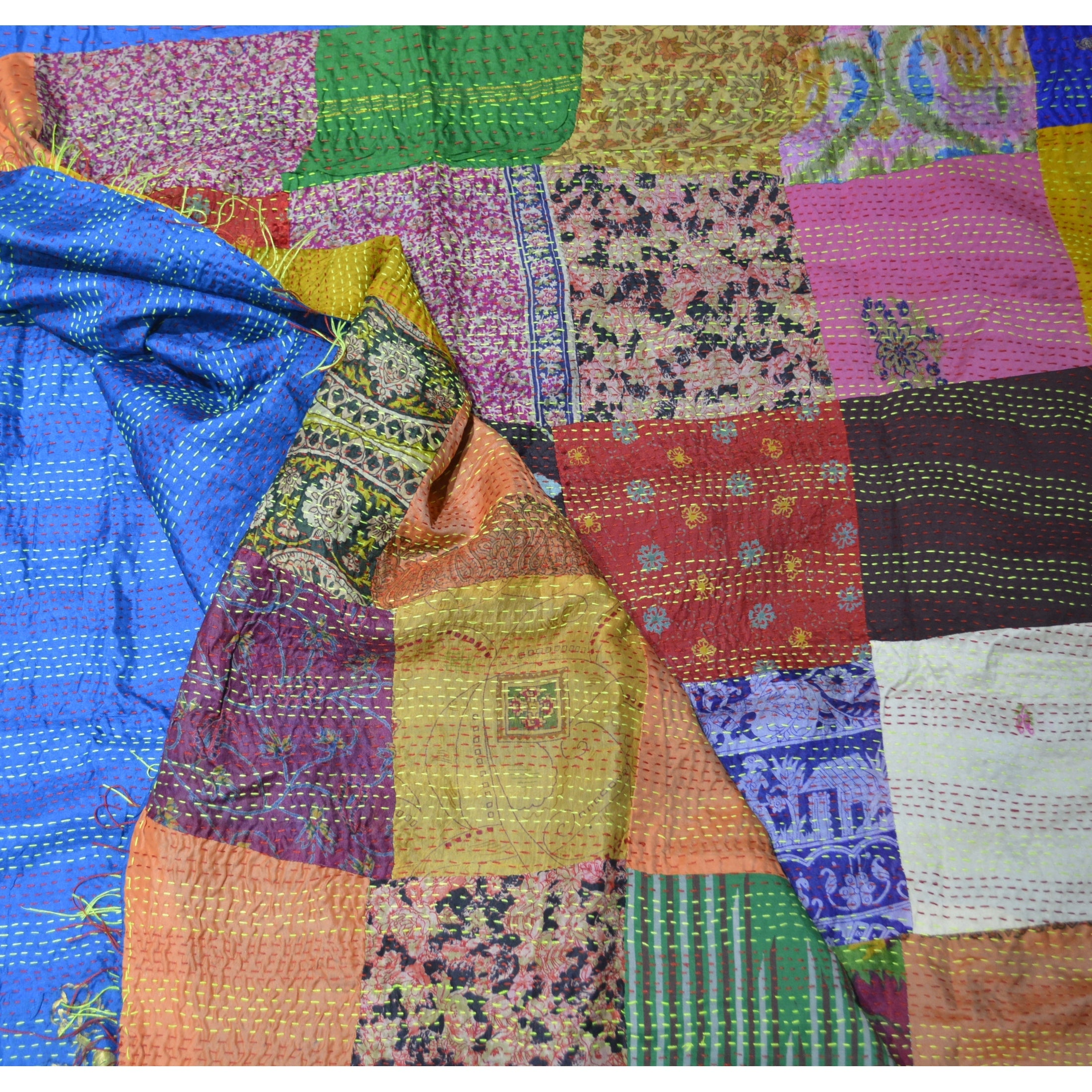 Hand Stitched Kantha Silk Throw Vintage | DC-OMSutra