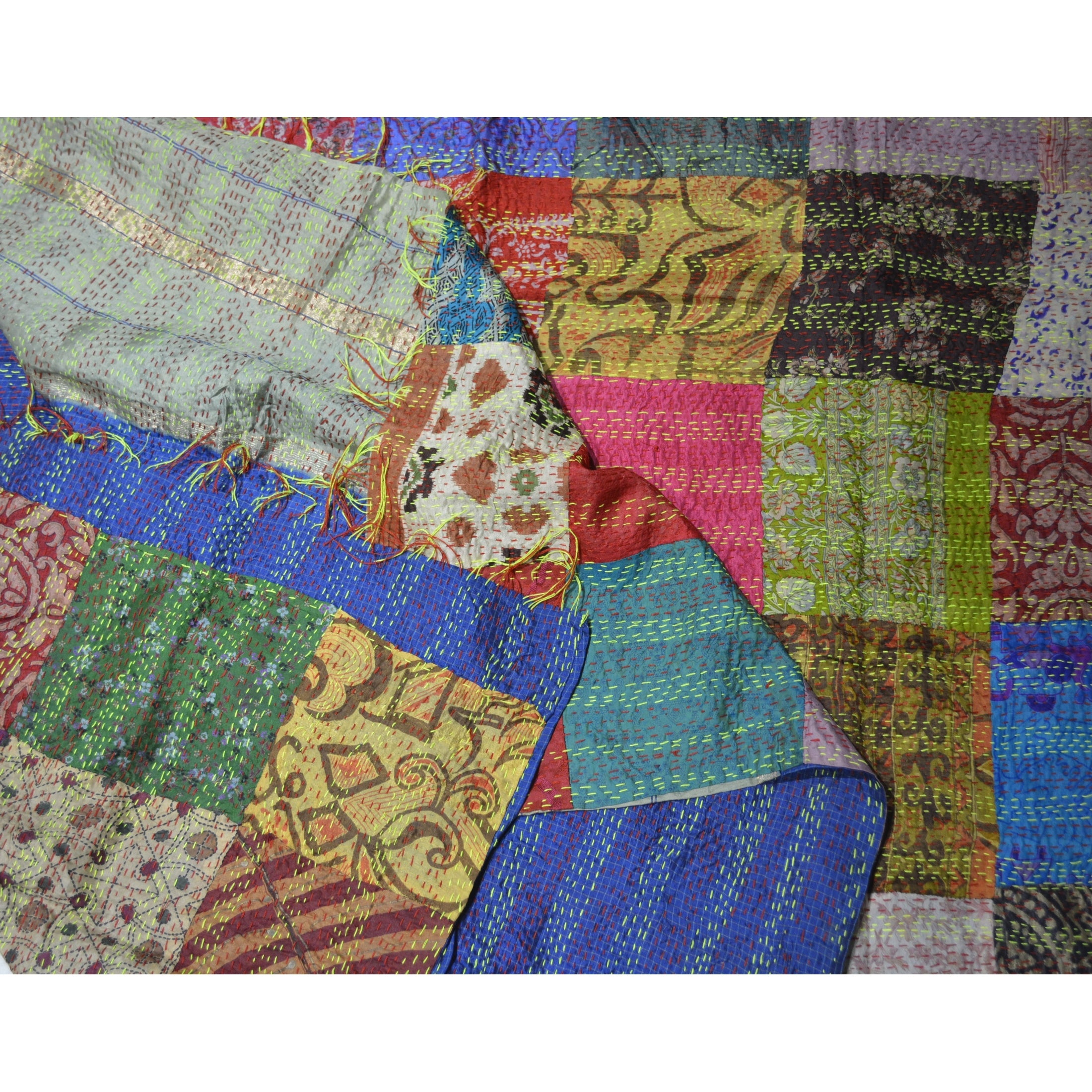 Hand Stitched Kantha Silk Throw Vintage | DC-OMSutra