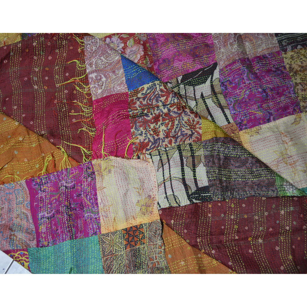 Hand Stitched Kantha Silk Throw Vintage | DC-OMSutra