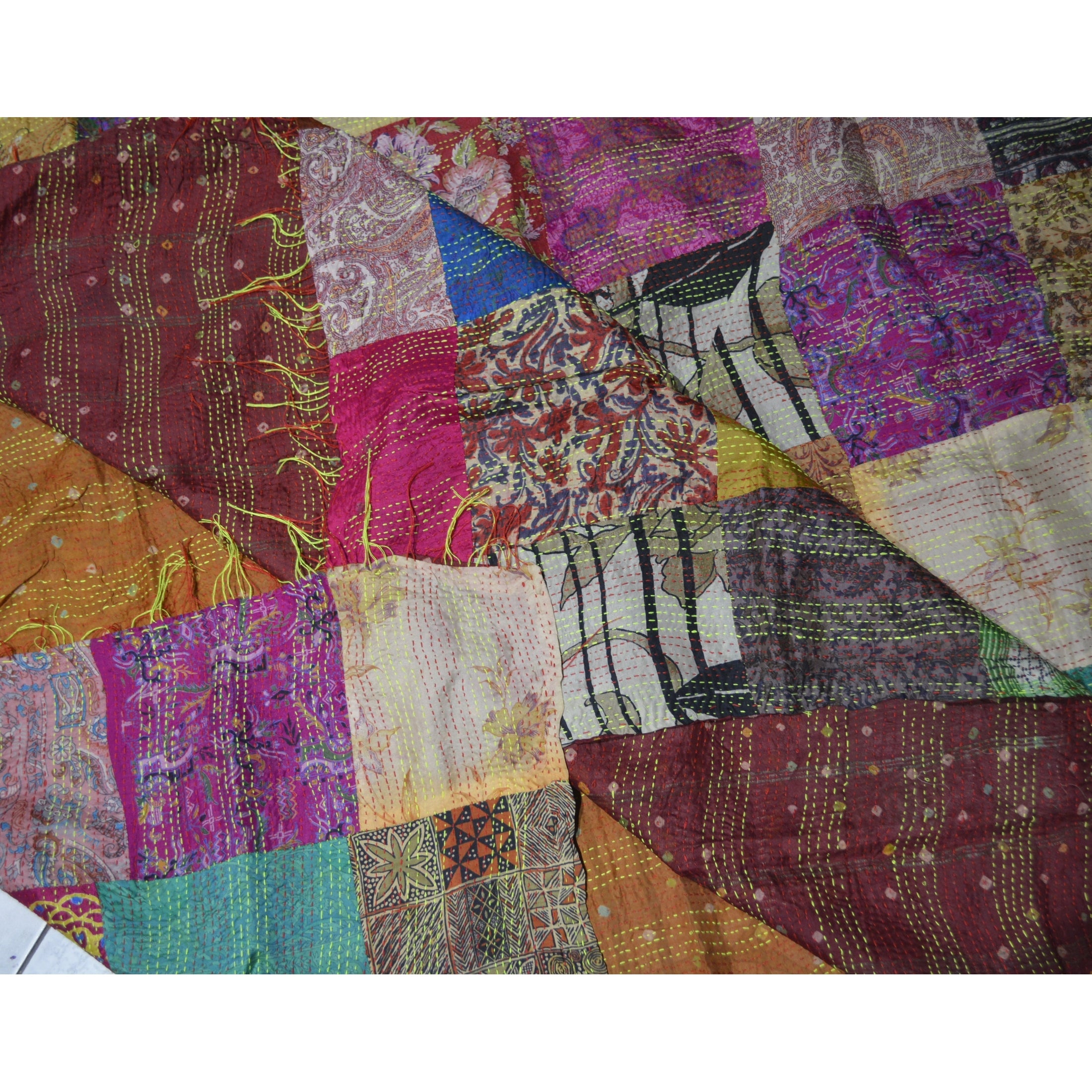Hand Stitched Kantha Silk Throw Vintage | DC-OMSutra