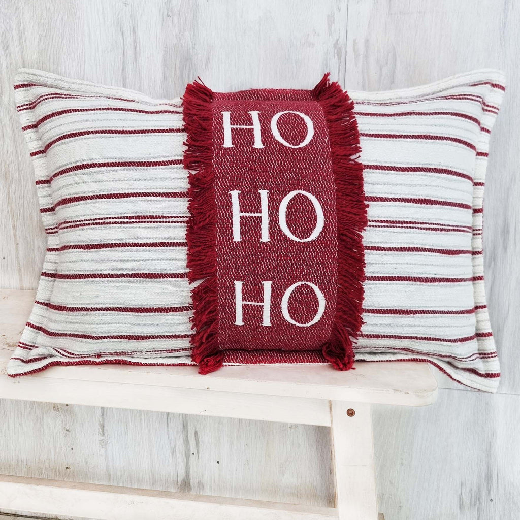 Handcrafted Embroidered Cotton HoHoHo Throw Pillow | Vibhsa