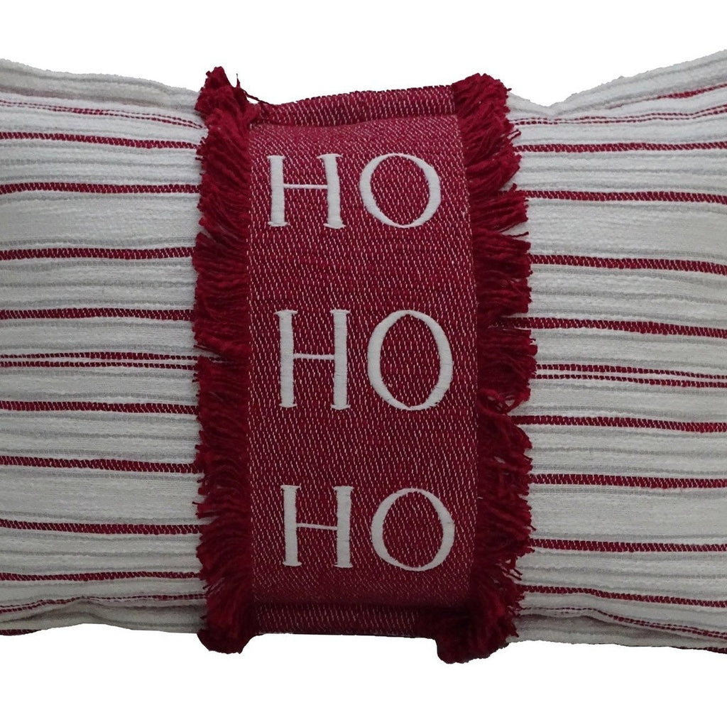 Handcrafted Embroidered Cotton HoHoHo Throw Pillow | Vibhsa