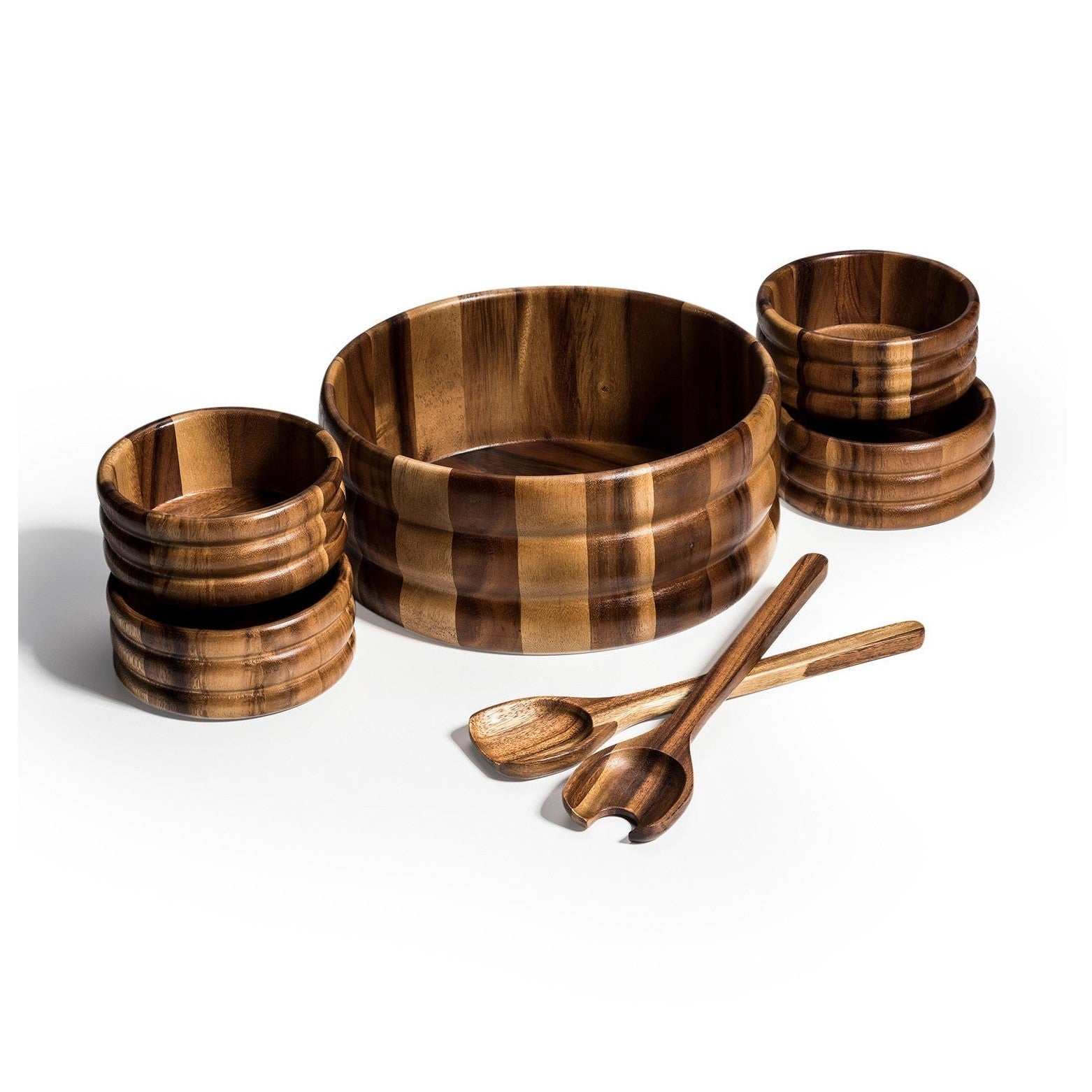 Handcrafted Extra Large Acacia Salad Bowl Set With Servers by Kalmar Home