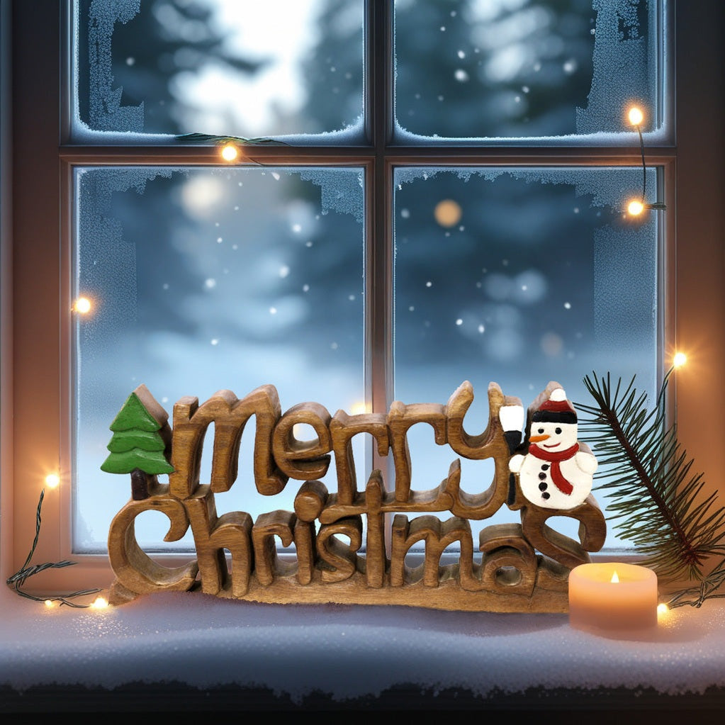 Handcrafted Solid Acacia Wood Christmas Sign | Decozen