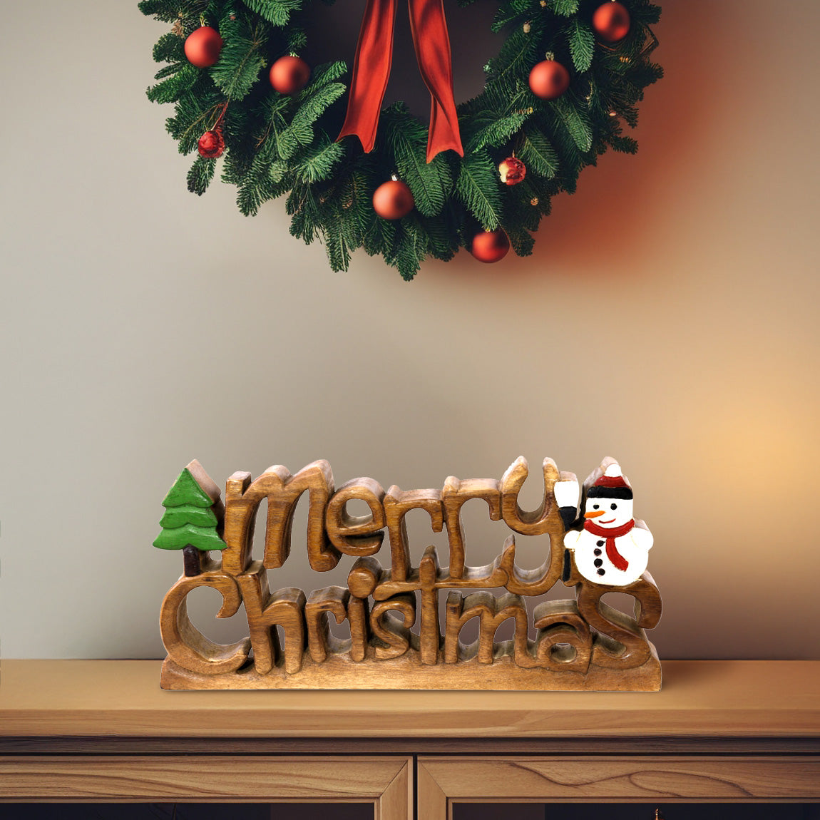 Handcrafted Solid Acacia Wood Christmas Sign | Decozen