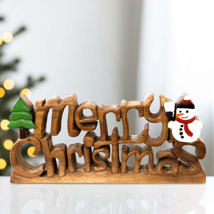 Handcrafted Solid Acacia Wood Christmas Sign | Decozen