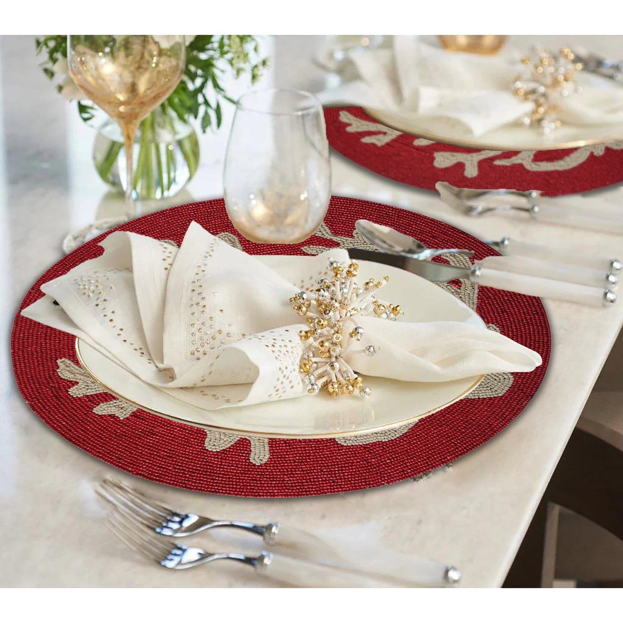 Handmade Beaded Round Placemat Satin Backing | Decozen