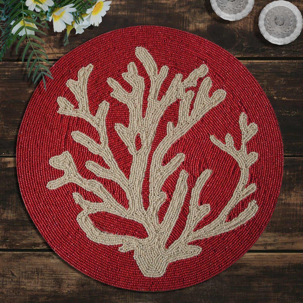 Handmade Beaded Round Placemat Satin Backing | Decozen