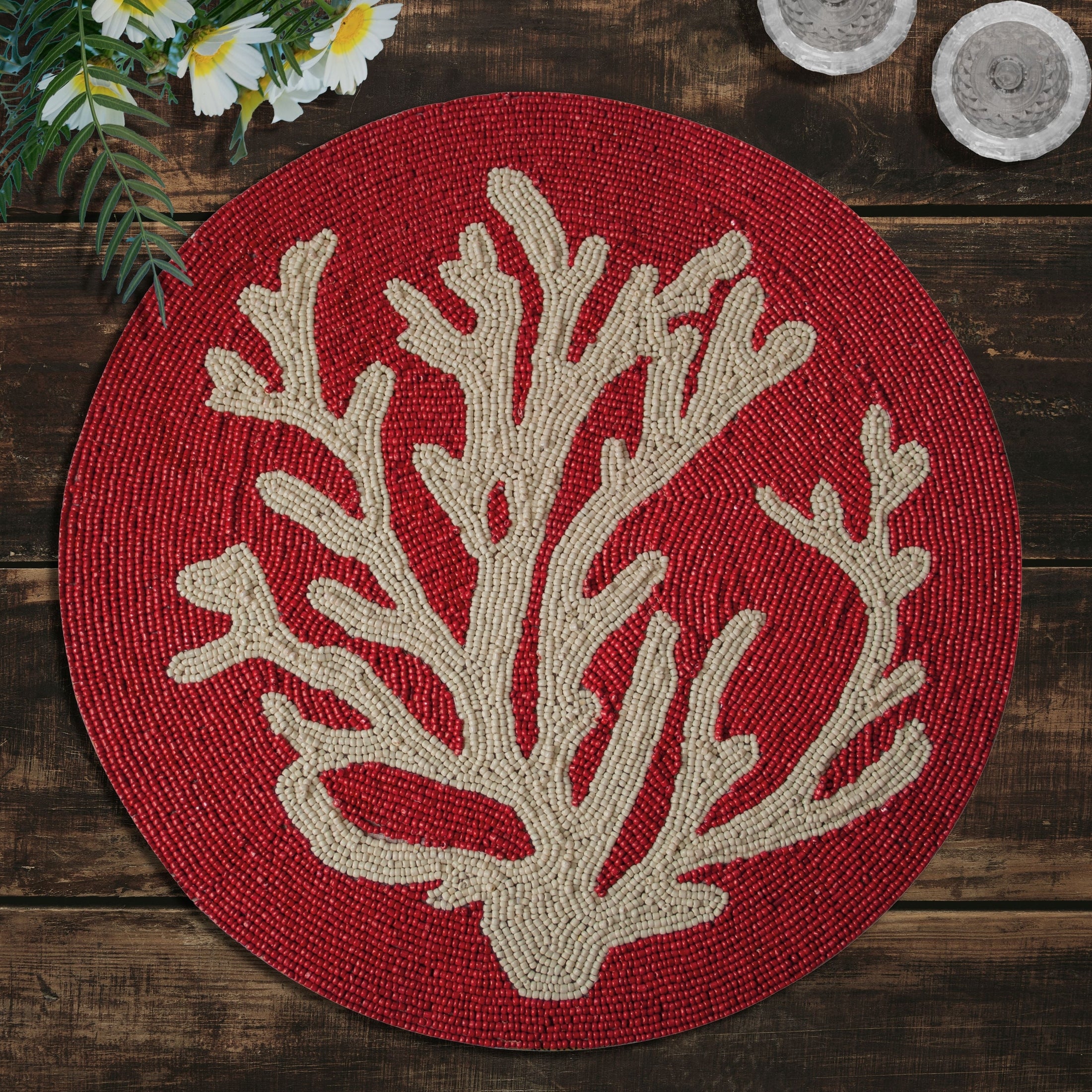 Handmade Beaded Round Placemat Satin Backing | Decozen