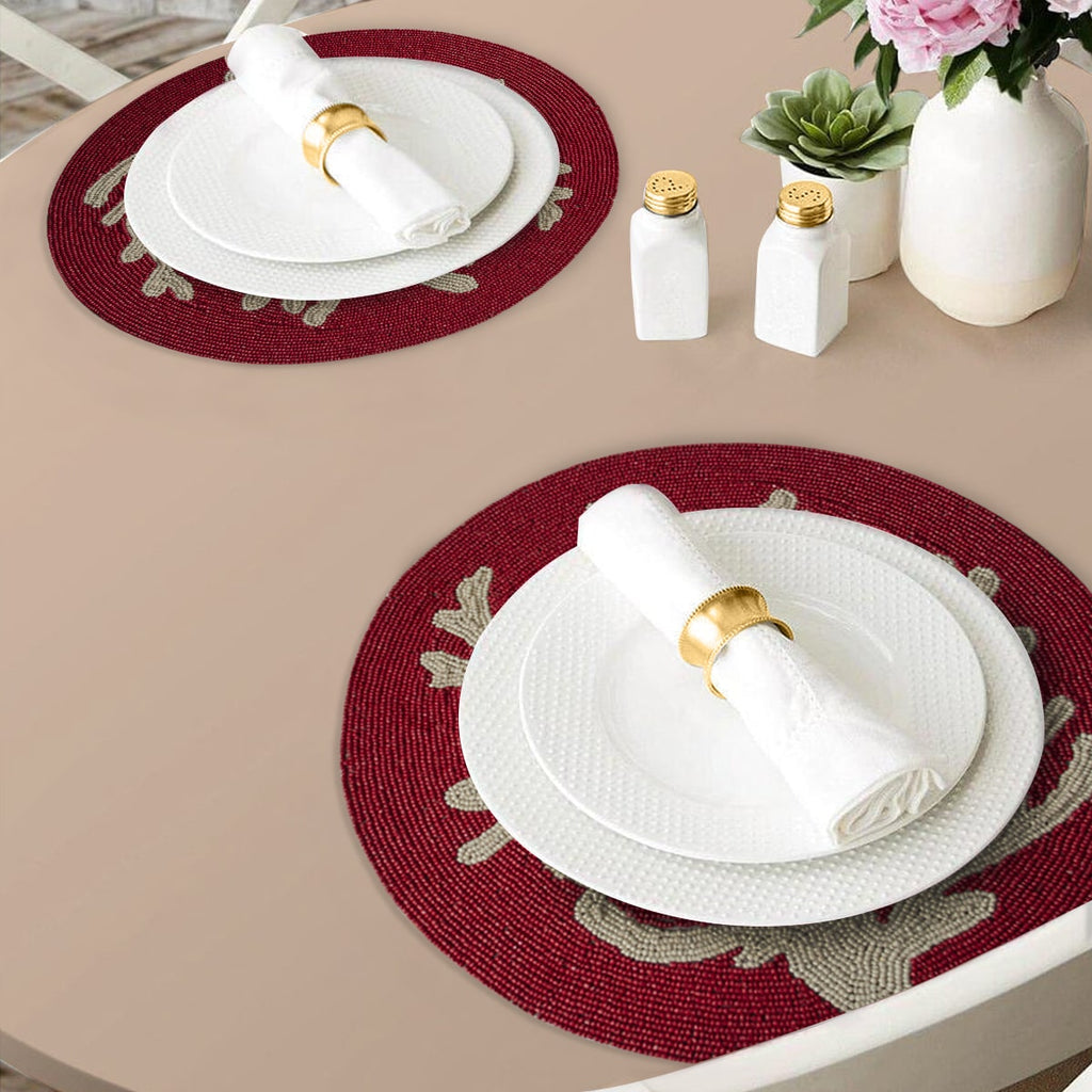 Handmade Beaded Round Placemat Satin Backing | Decozen