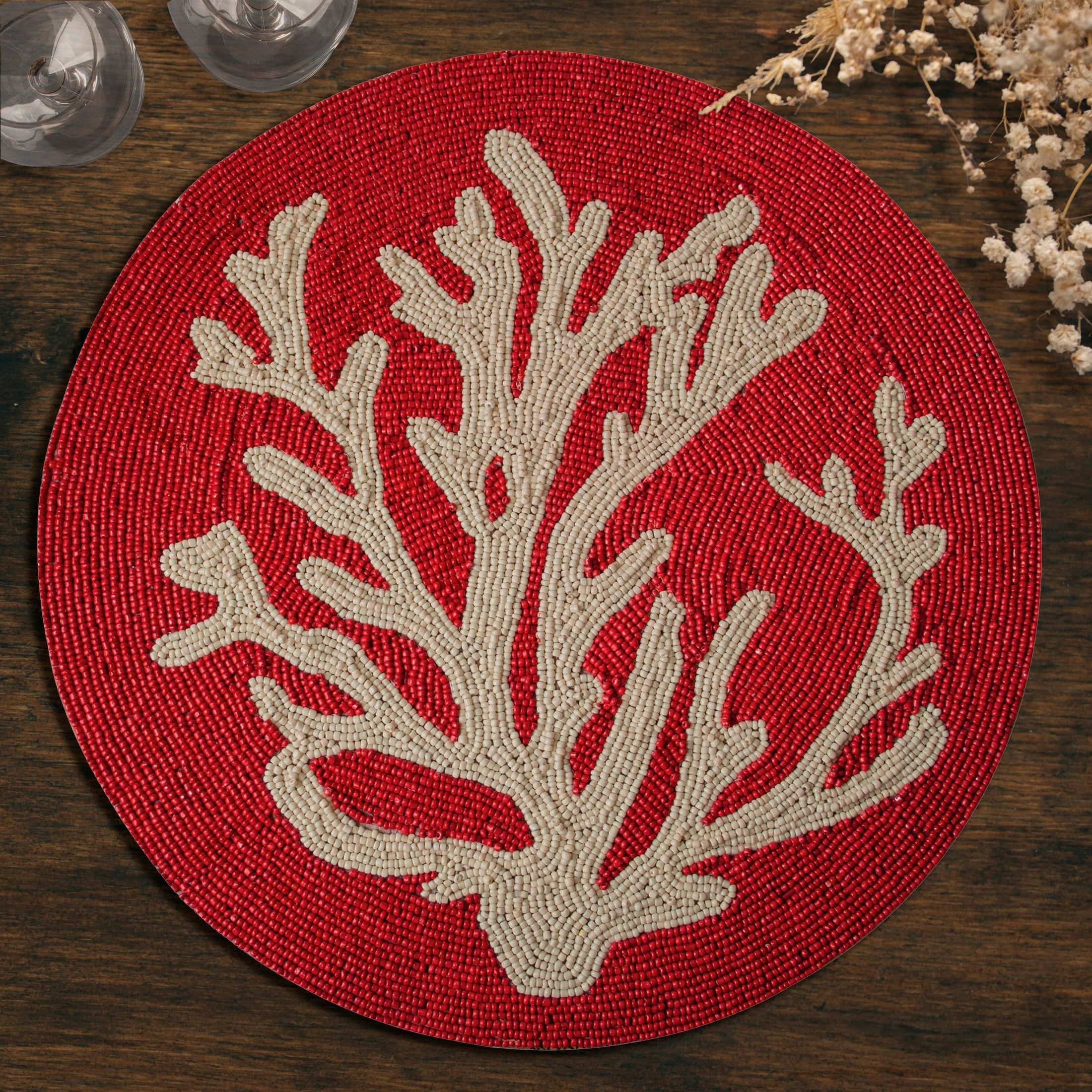 Handmade Beaded Round Placemat Satin Backing | Decozen