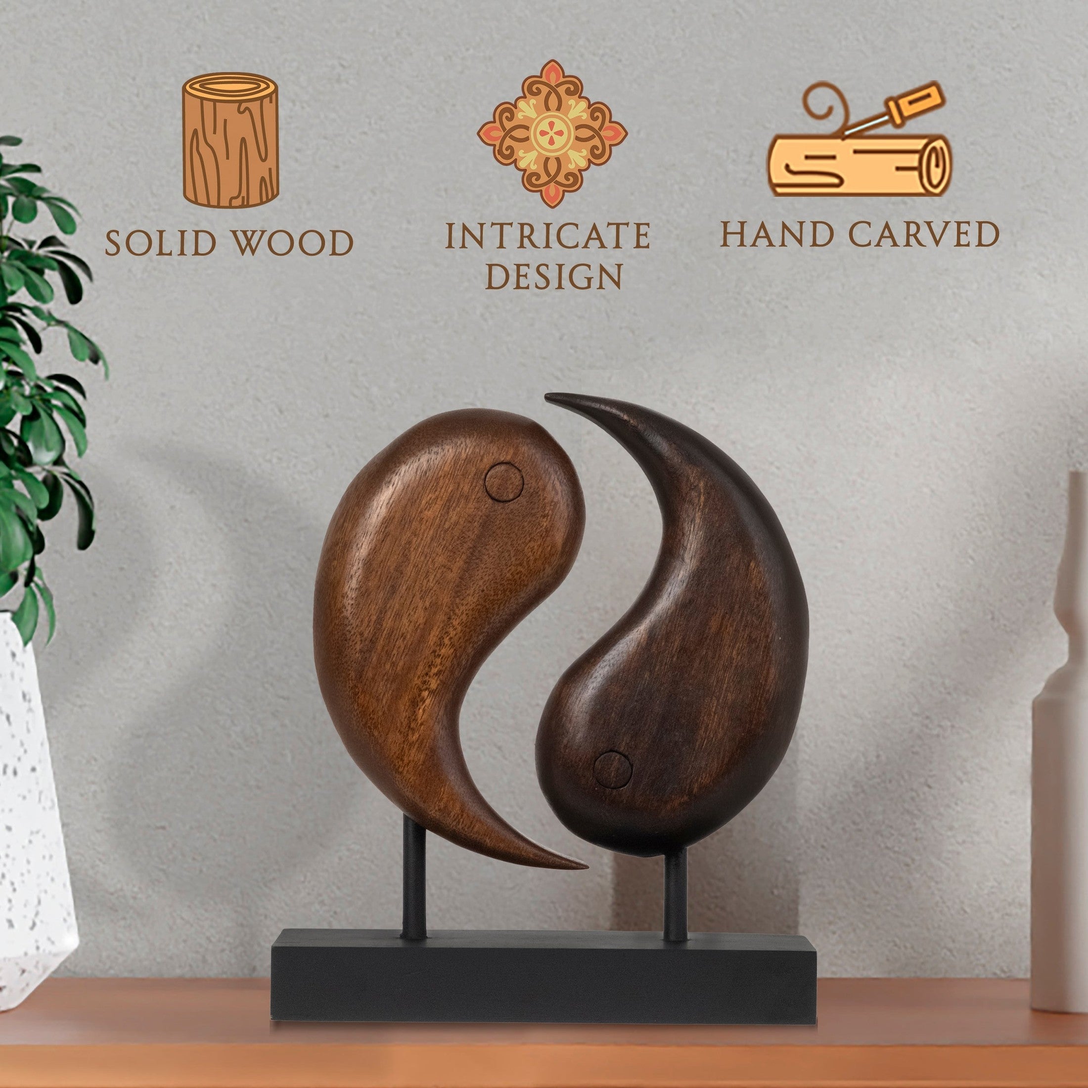 Harmony Flow – Hand Carved Yin Yang Wooden Sculpture, Artistic Home and Farm House Decor, Gift for Mom