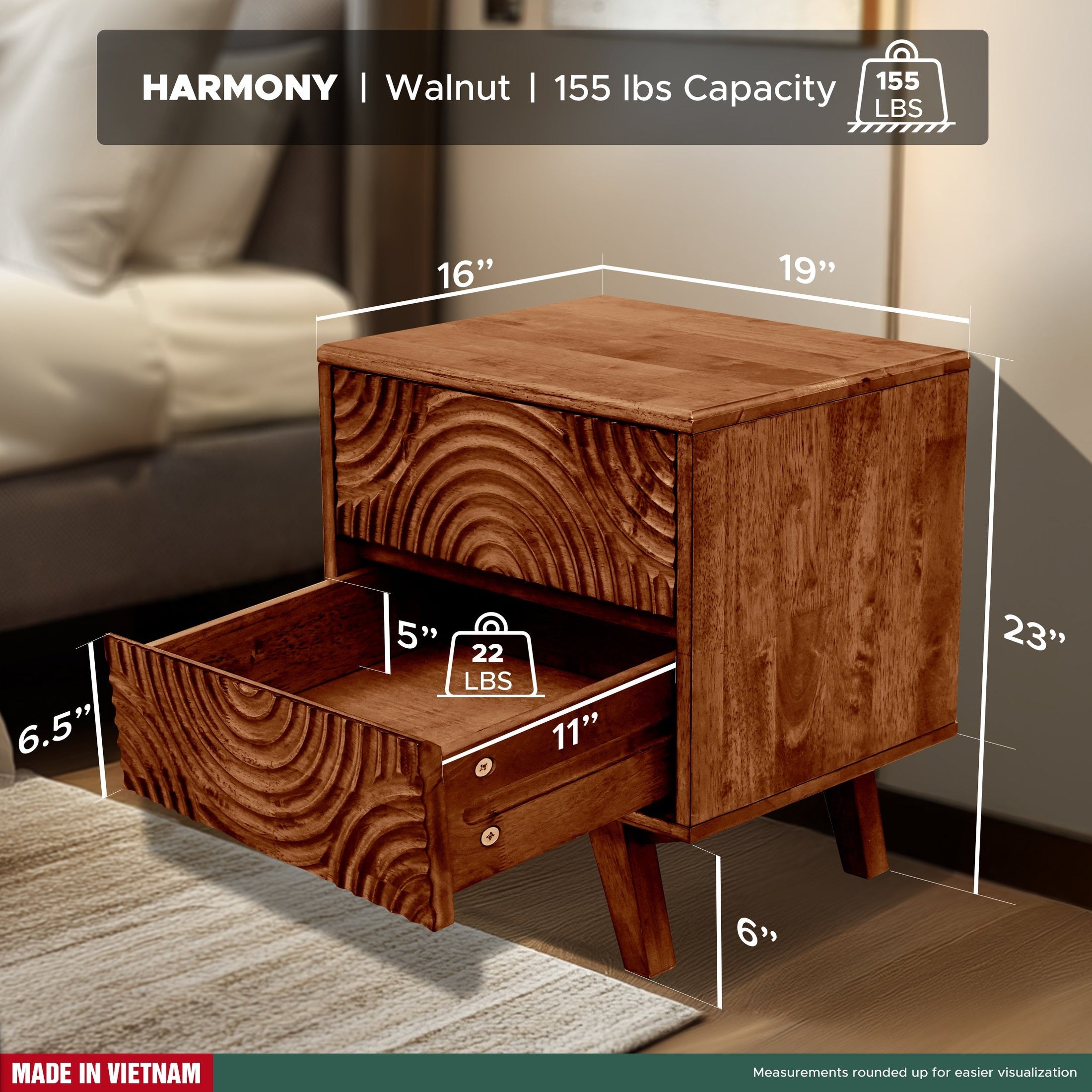 Harmony Solid Wood Nightstand