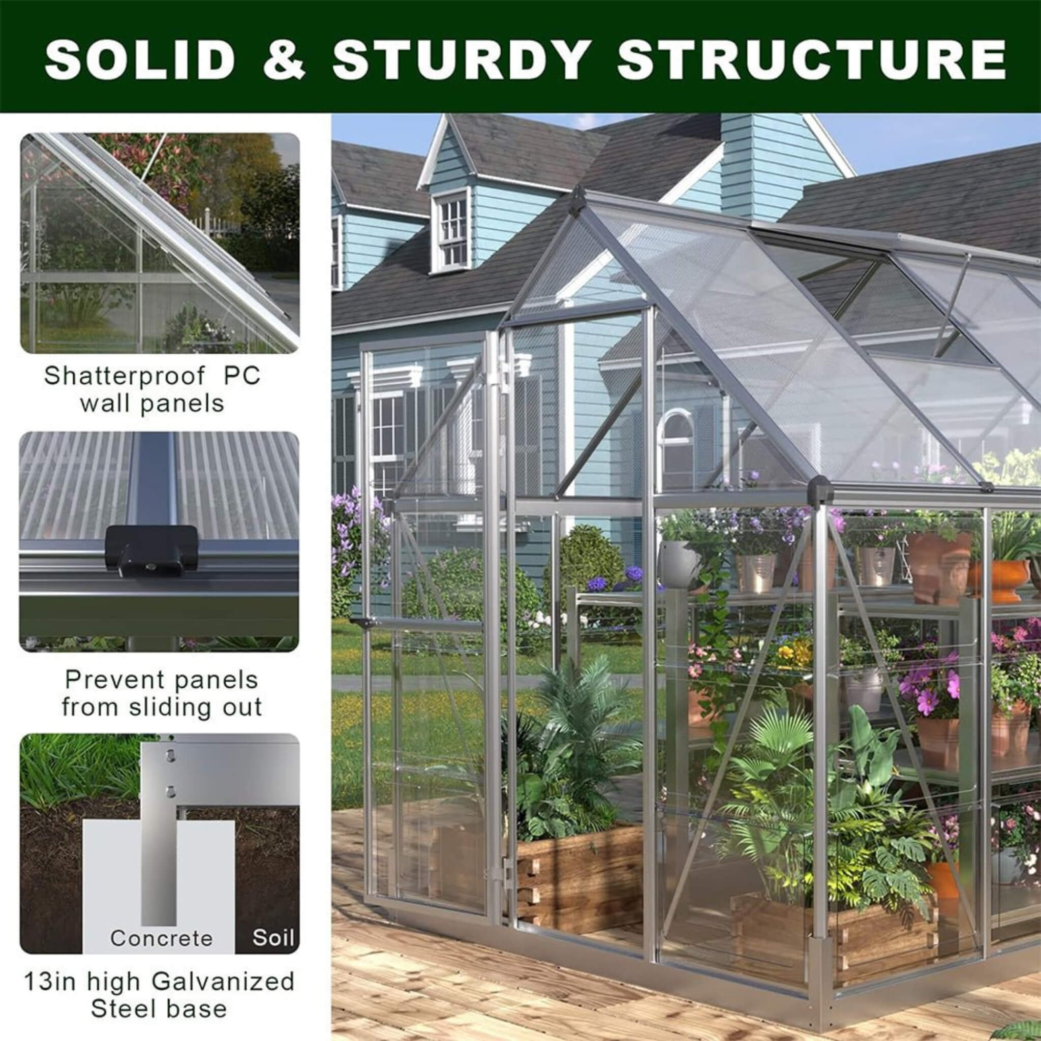 [06X12FT] Heavy-Duty Outdoor Aluminum Polycarbonate Walk-In Greenhouse With Lockable Hinged Door (SAK85247) by SAKSBY WHOLESALE