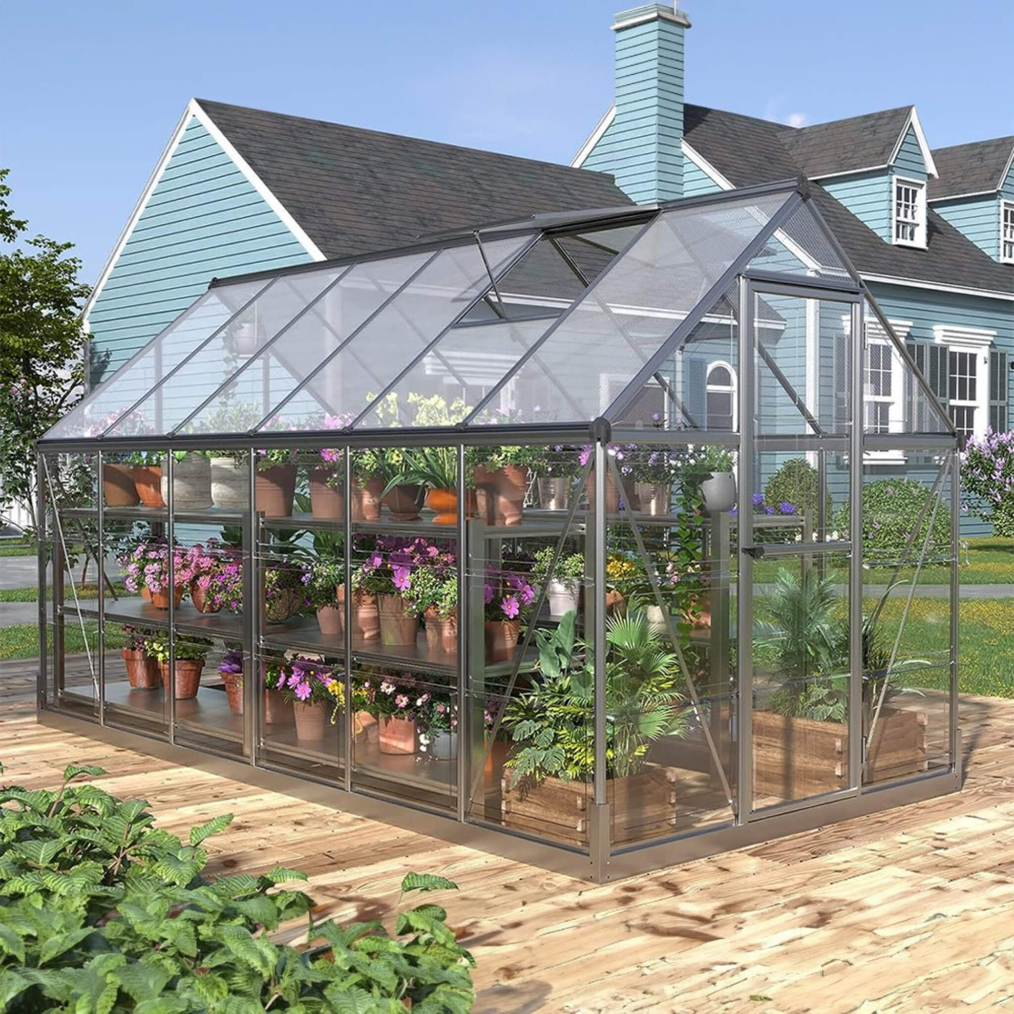 [06X12FT] Heavy-Duty Outdoor Aluminum Polycarbonate Walk-In Greenhouse With Lockable Hinged Door (SAK85247) by SAKSBY WHOLESALE