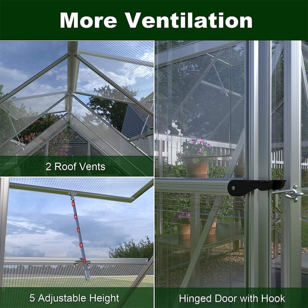 [06X12FT] Heavy-Duty Outdoor Aluminum Polycarbonate Walk-In Greenhouse With Lockable Hinged Door (SAK85247) by SAKSBY WHOLESALE