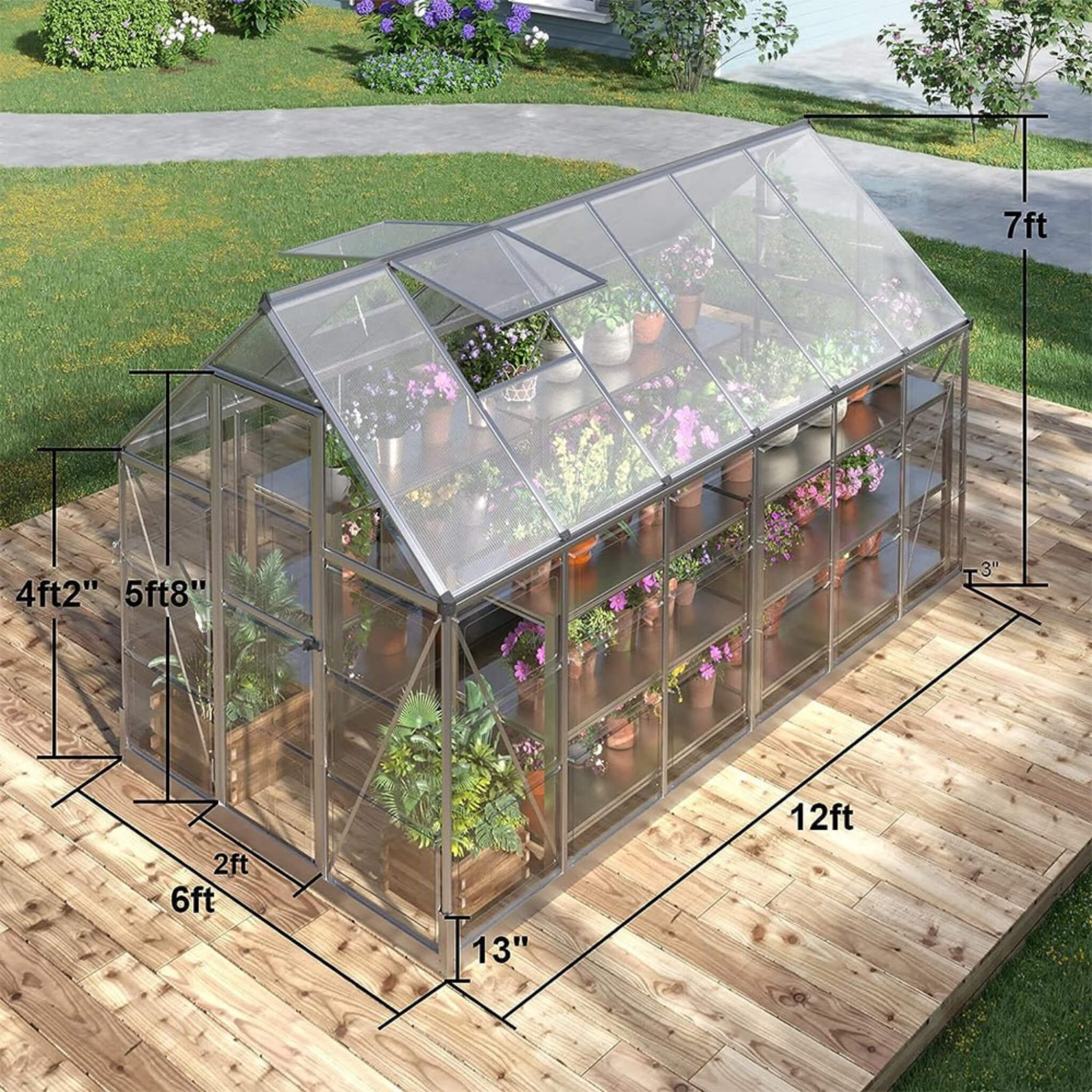 [06X12FT] Heavy-Duty Outdoor Aluminum Polycarbonate Walk-In Greenhouse With Lockable Hinged Door (SAK85247) by SAKSBY WHOLESALE