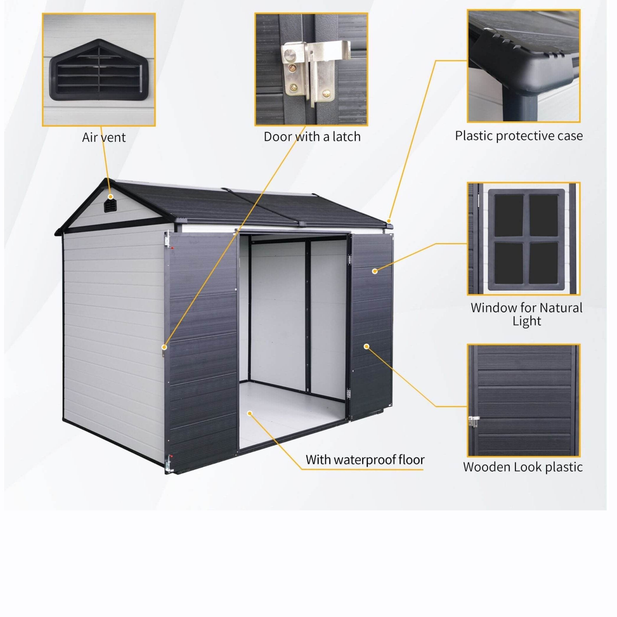 Heavy-Duty All-Weather Resin StorageShed LockableDoors BuiltInFloor | SAKSBY WHOLESALE