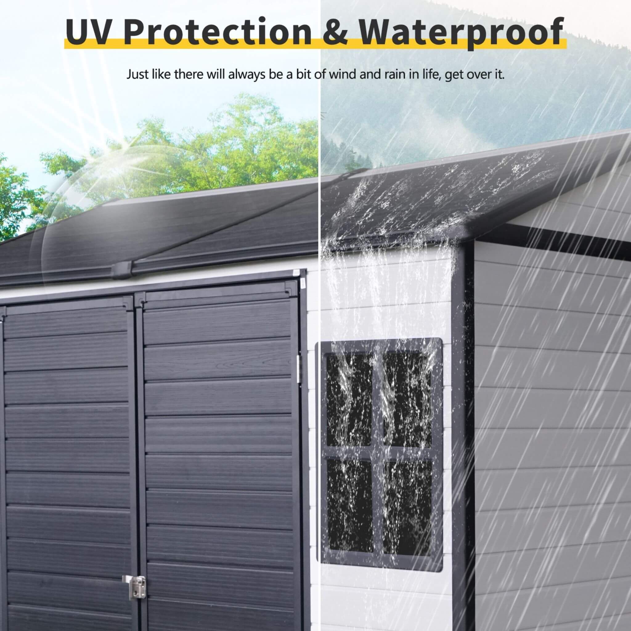 Heavy-Duty All-Weather Resin StorageShed LockableDoors BuiltInFloor | SAKSBY WHOLESALE