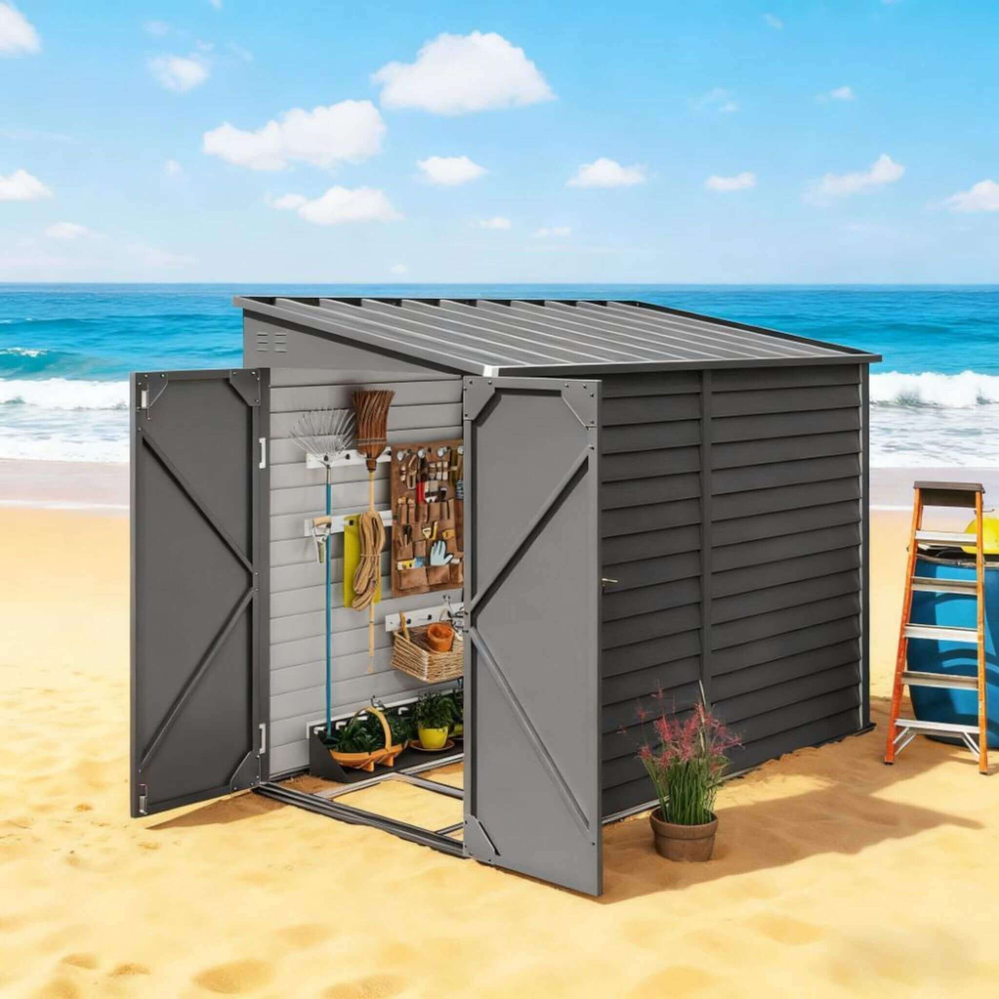 Heavy-Duty Outdoor-Grade Galvanized Lockable-Doors Storage Shed | SAKSBY WHOLESALE