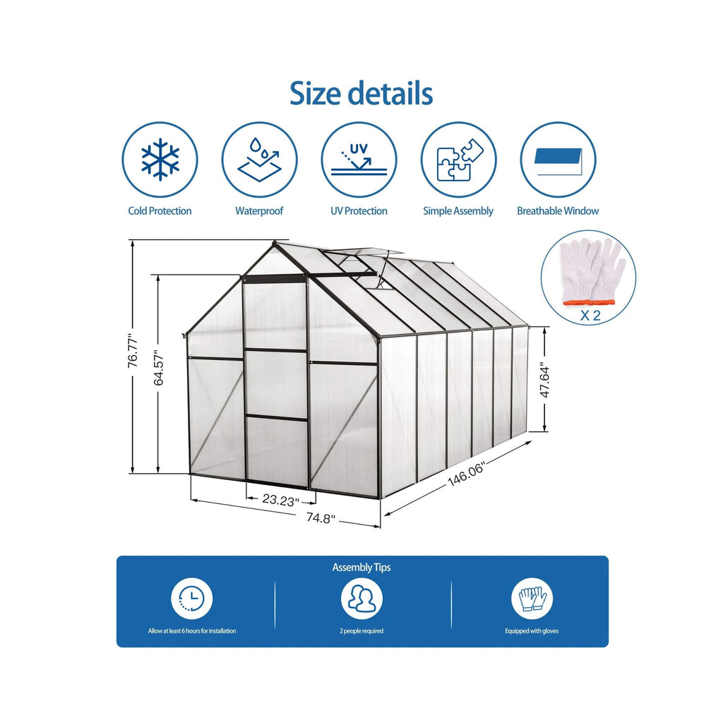 Heavy-Duty Polycarbonate Greenhouse Walk-In Raised-Base | SAKSBY WHOLESALE