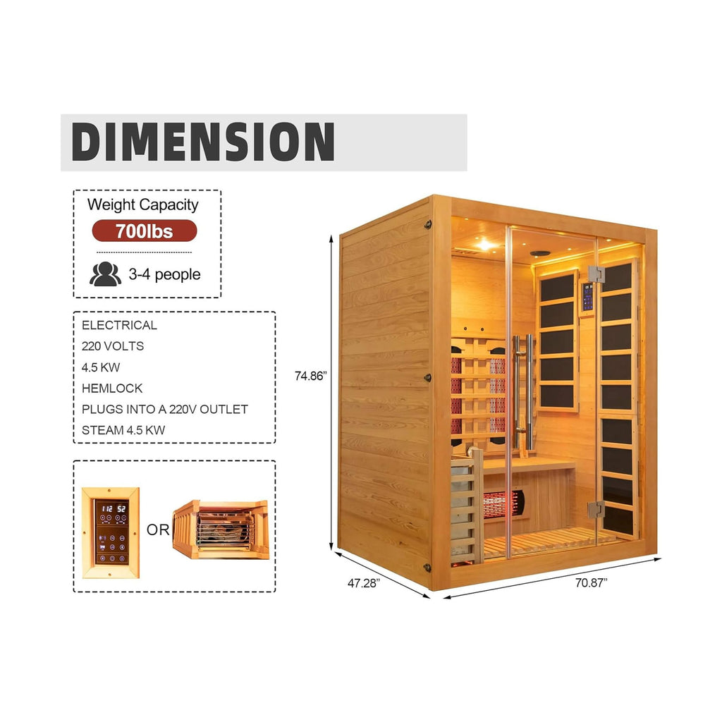 Hybrid Infrared Sauna 3-Person HyperThermalDeluxeExecutiveSeries Ultra | SAKSBY WHOLESALE