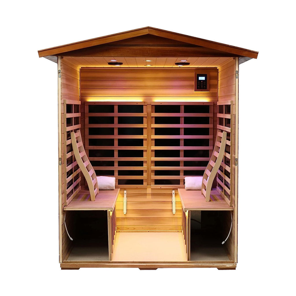HyperIndustrialGrade UltraPremium Outdoor Infrared Hemlock Sauna | SAKSBY WHOLESALE