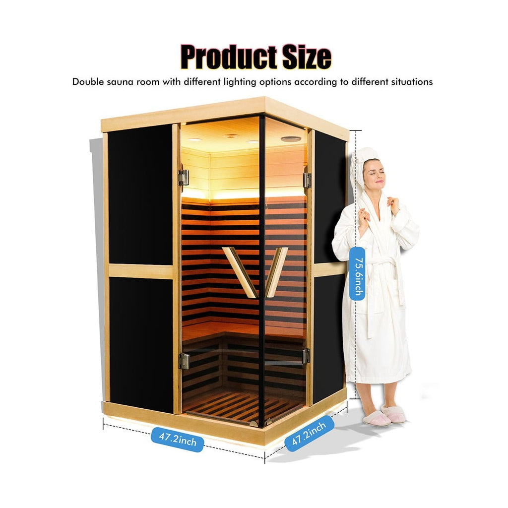 Thermora Premium Large 2-Person V-Shaped FAR Infrared Sauna Room With Double Glass Doors, 1980W (SAK96413) by SAKSBY WHOLESALE