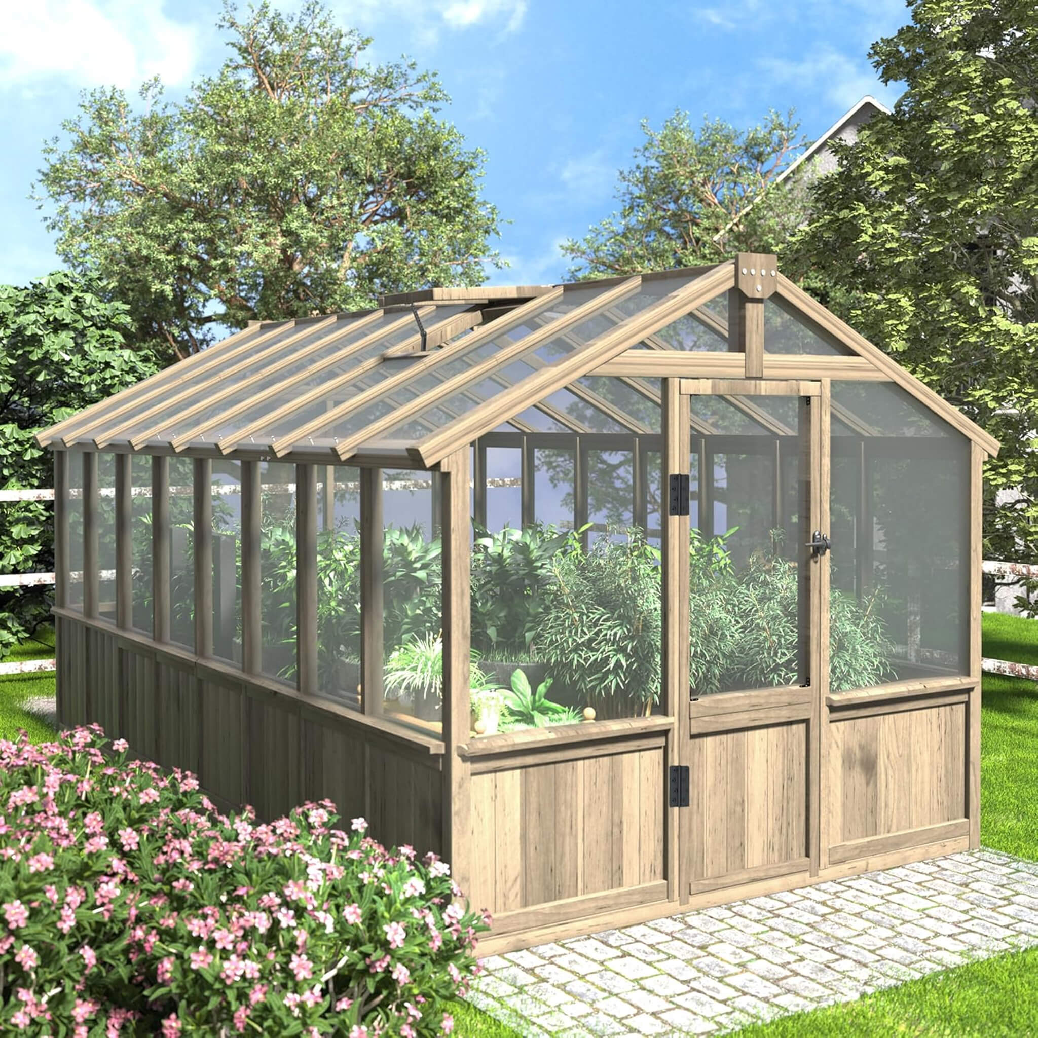 HyperUltraPremiumWeather-Resistant Polycarbonate Wooden Greenhouse With Panels | SAKSBY