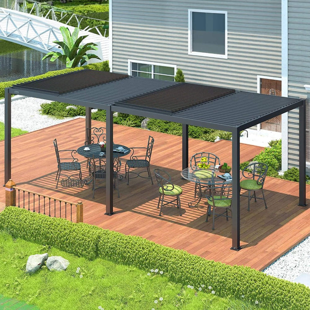 [10X19FT] Alora Premium Full Aluminum Patio Outdoor Louvered Pergola With Adjustable Hardtop Roof (SAK86352) by SAKSBY WHOLESALE