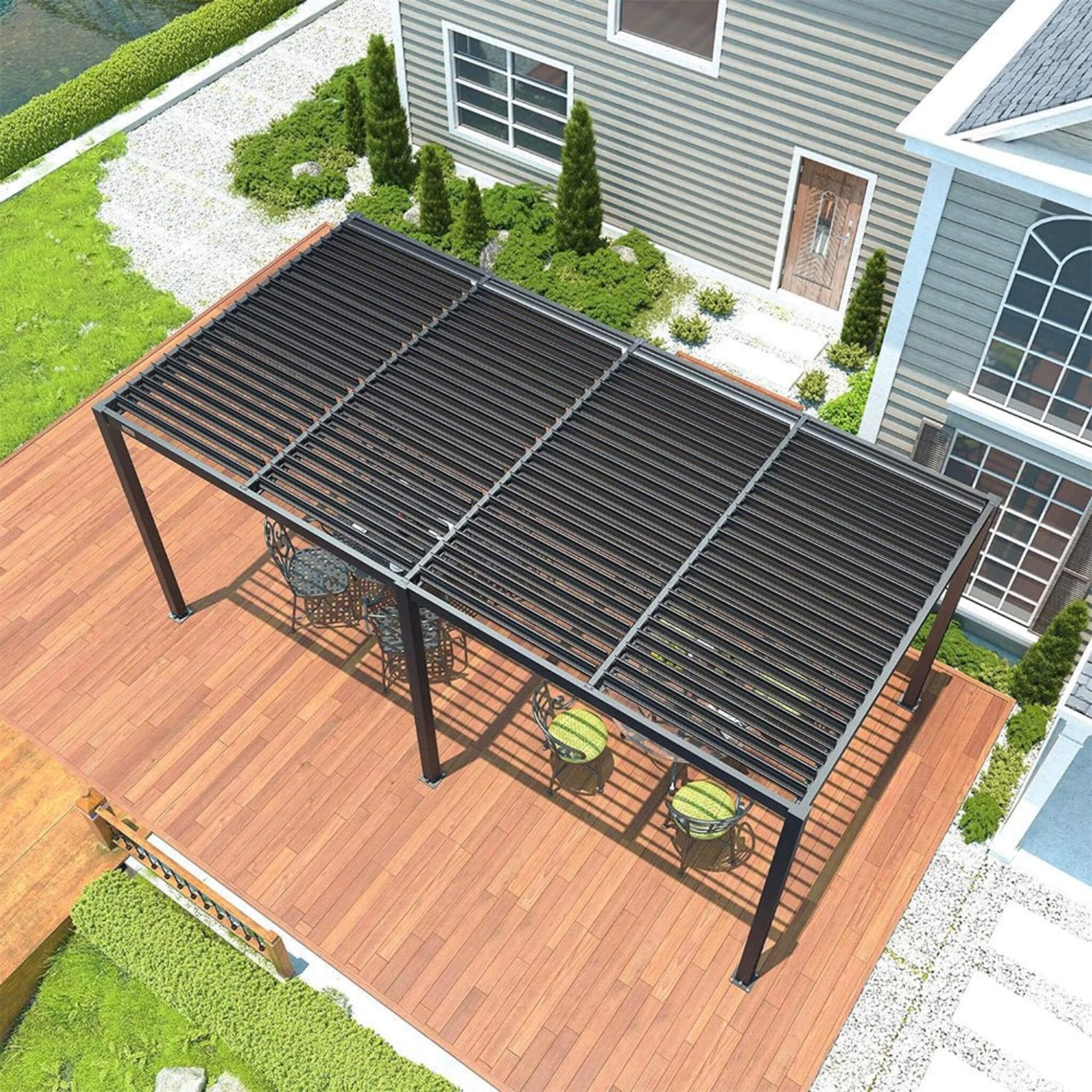 [10X19FT] Alora Premium Full Aluminum Patio Outdoor Louvered Pergola With Adjustable Hardtop Roof (SAK86352) by SAKSBY WHOLESALE