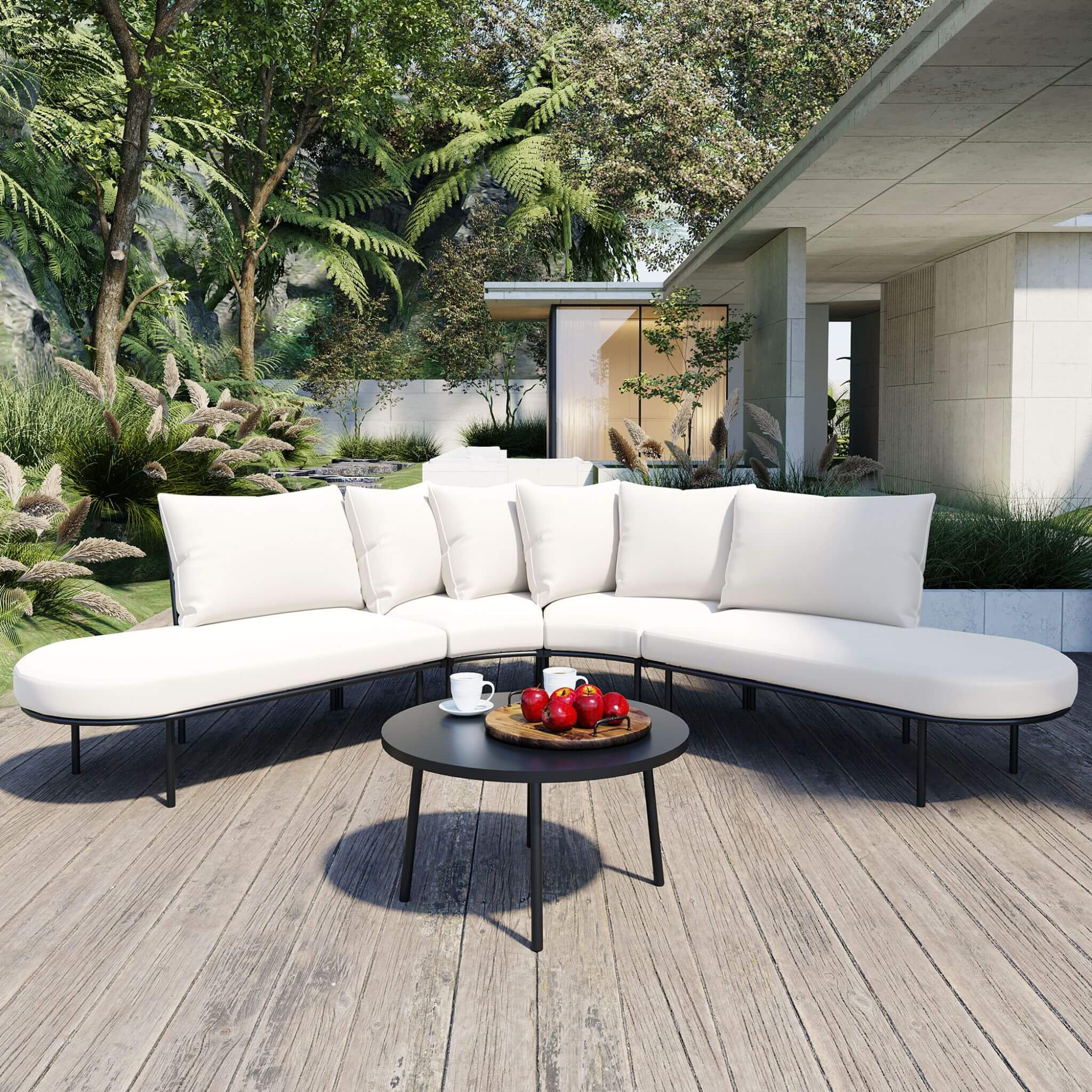 Alora Premium Half- Moon 6-Person Curved All-Weather Outdoor Furniture Sofa Patio Set With Coffee Table And Cushions (SAK76332) by SAKSBY WHOLESALE
