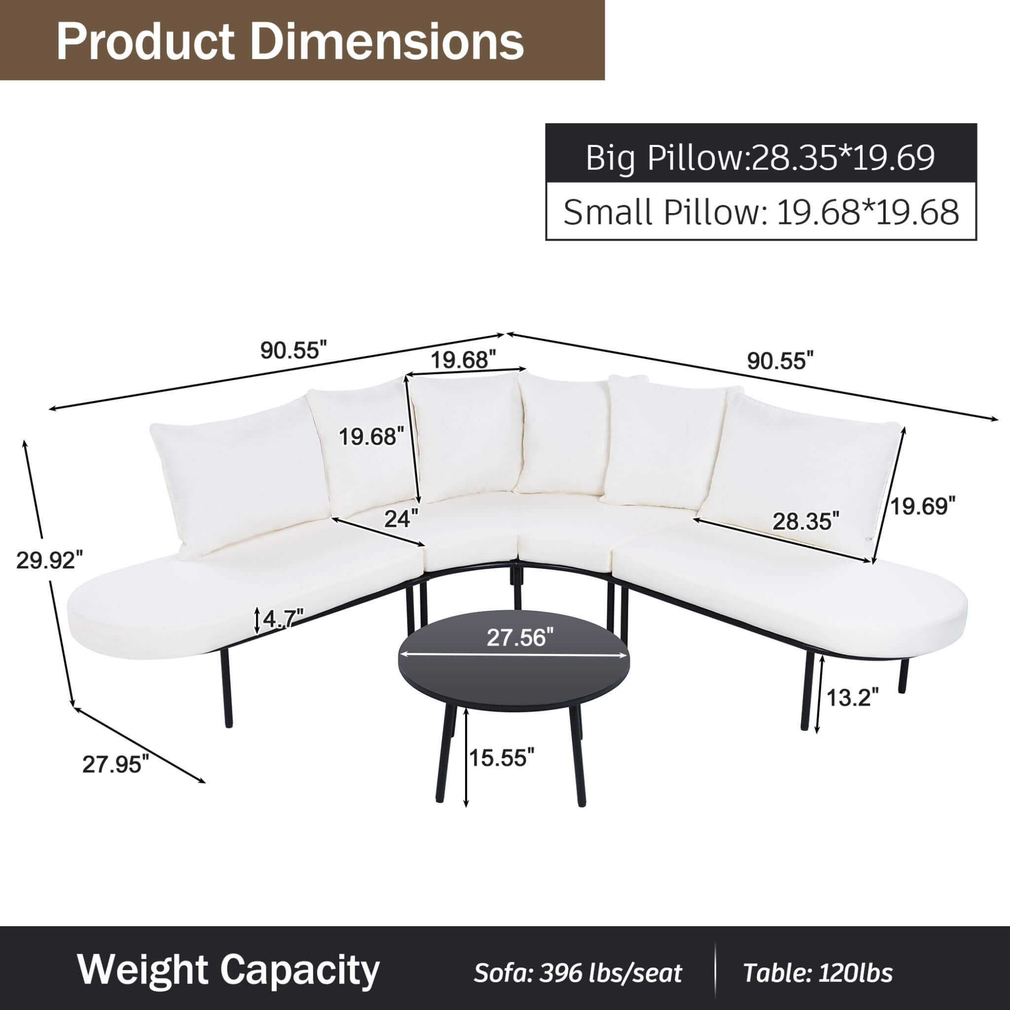 Alora Premium Half- Moon 6-Person Curved All-Weather Outdoor Furniture Sofa Patio Set With Coffee Table And Cushions (SAK76332) by SAKSBY WHOLESALE