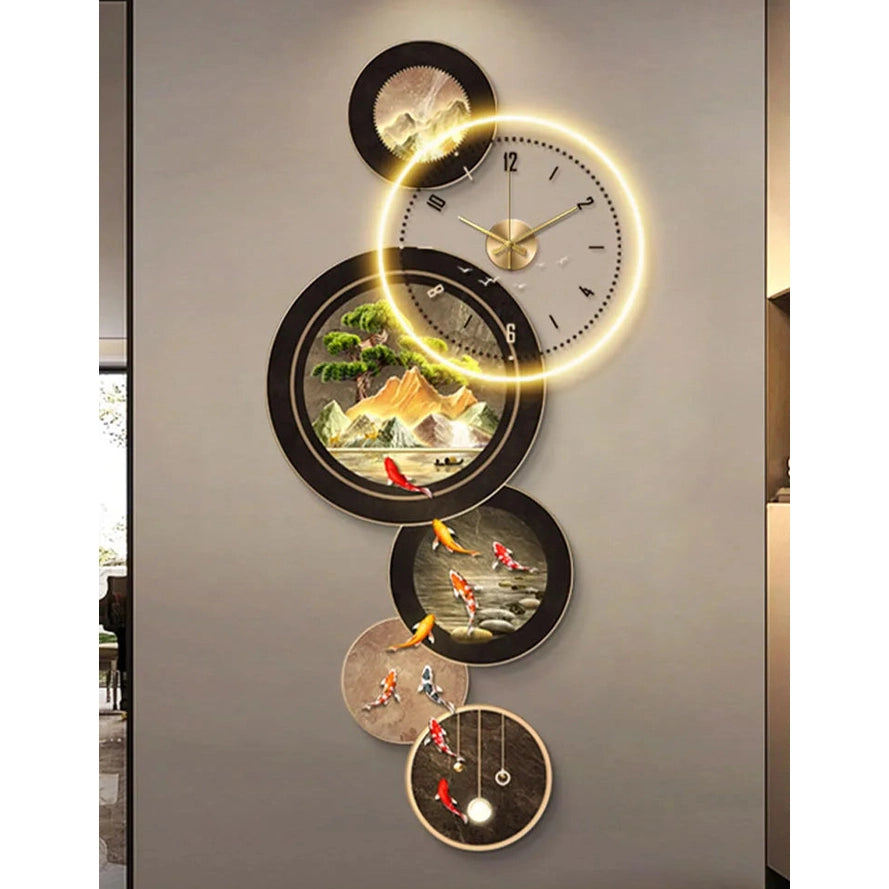 Illuminated LED Wall Clock Nine Fish | Dlight Decor