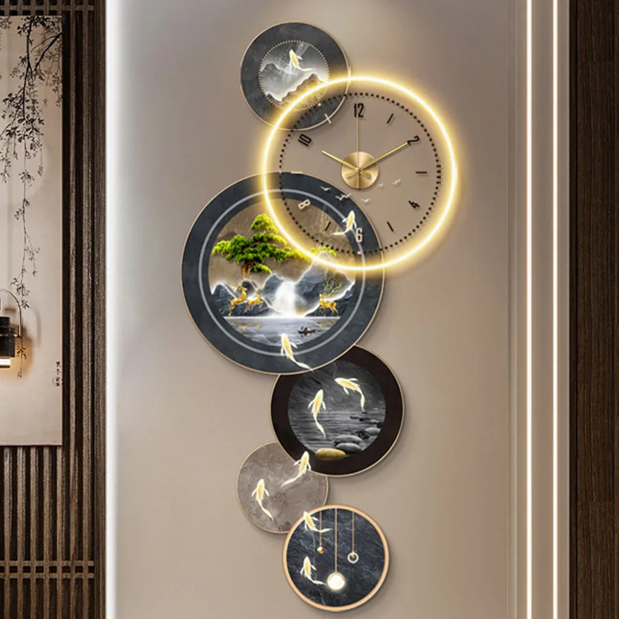 Illuminated LED Wall Clock Nine Fish | Dlight Decor
