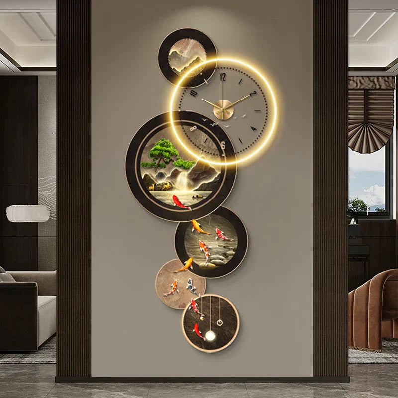 Illuminated LED Wall Clock Nine Fish | Dlight Decor