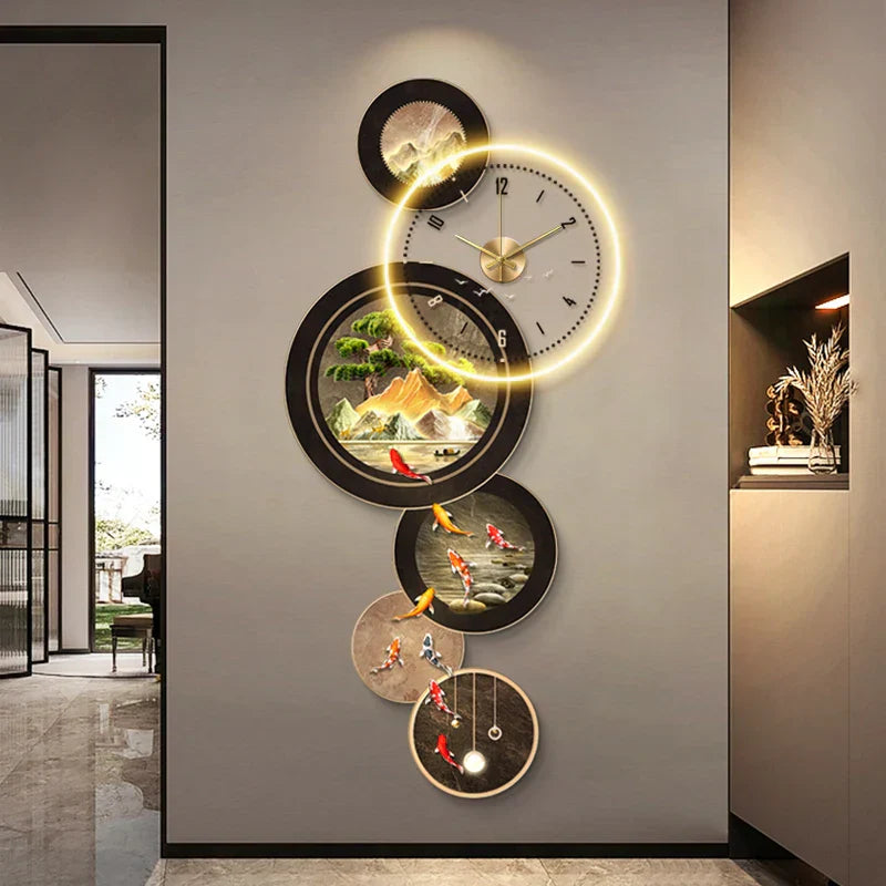 Illuminated LED Wall Clock Nine Fish | Dlight Decor
