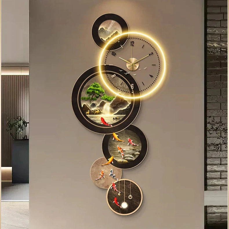 Illuminated LED Wall Clock Nine Fish | Dlight Decor