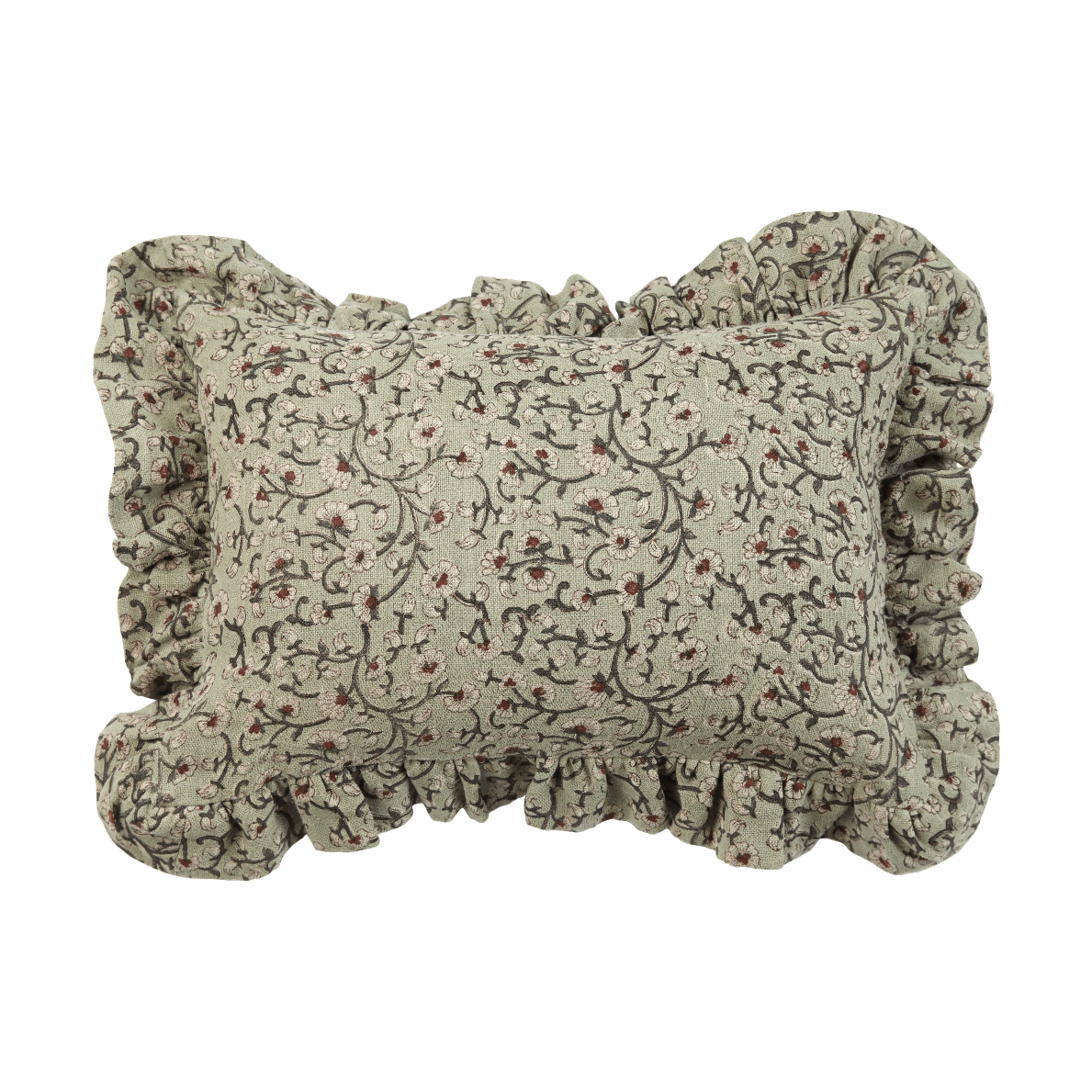 Inaya Linen Floral Throw Pillow Cover, Beachwood Ruffled