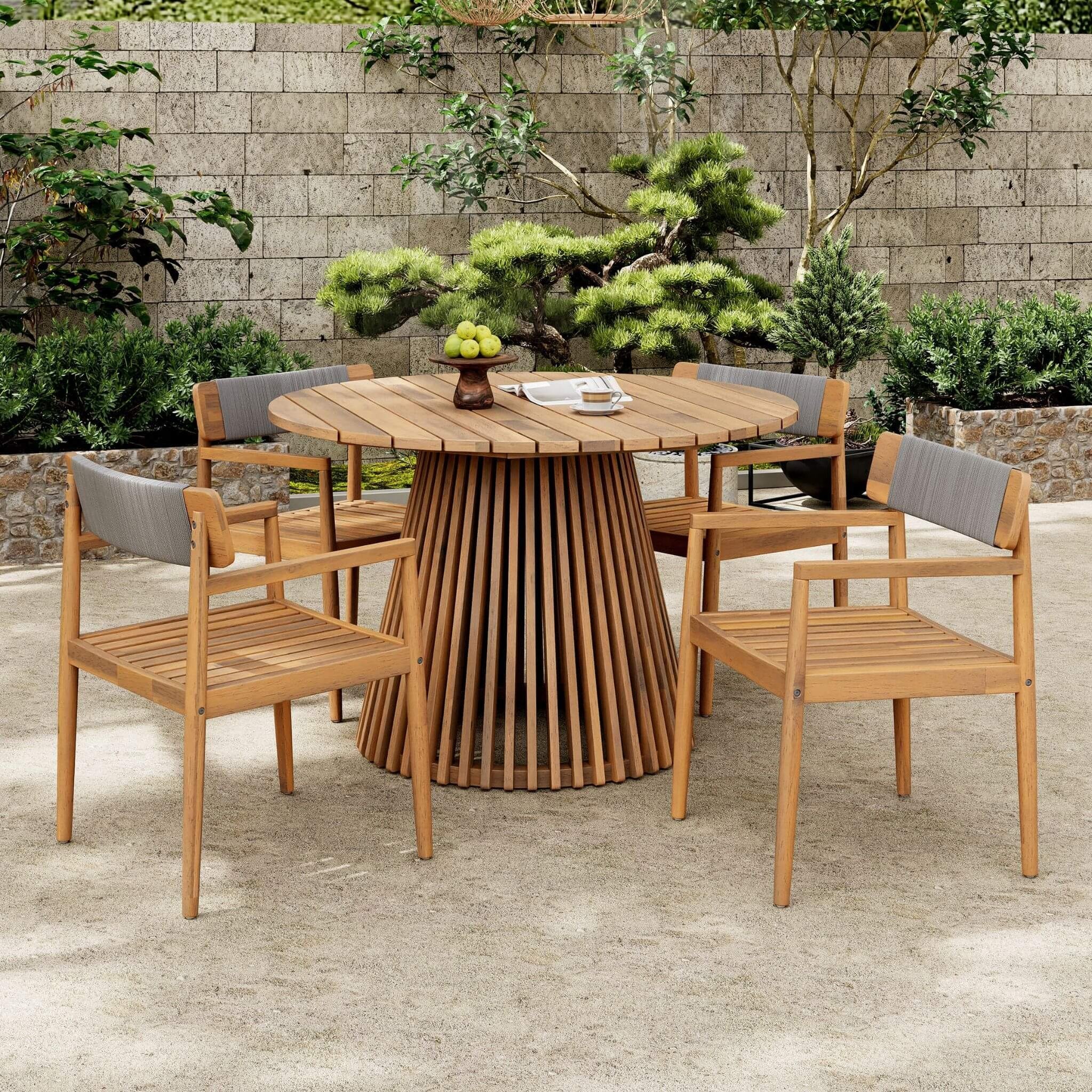 IndestructiblyWeatherproof PolyurethaneCoated AcaciaWood OutdoorDiningSet PremiumGrade PatioFurniture | SAKSBY