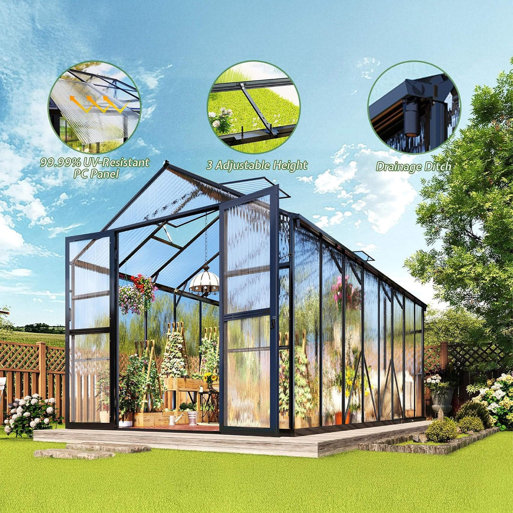 [08x16FT] Premium Polycarbonate Outdoor Walk-In Patio Greenhouse With Double Swing Doors, 4MM (SAK79206) by SAKSBY WHOLESALE