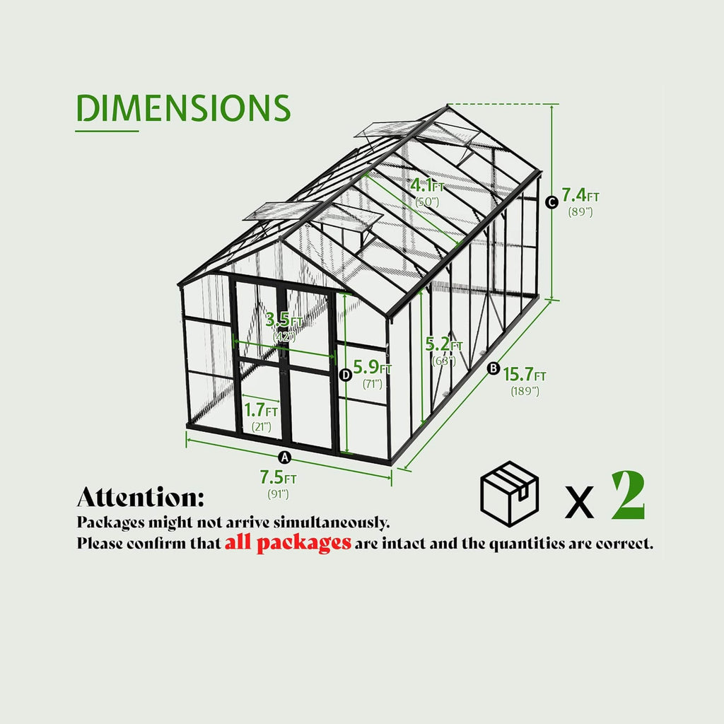 [08x16FT] Premium Polycarbonate Outdoor Walk-In Patio Greenhouse With Double Swing Doors, 4MM (SAK79206) by SAKSBY WHOLESALE